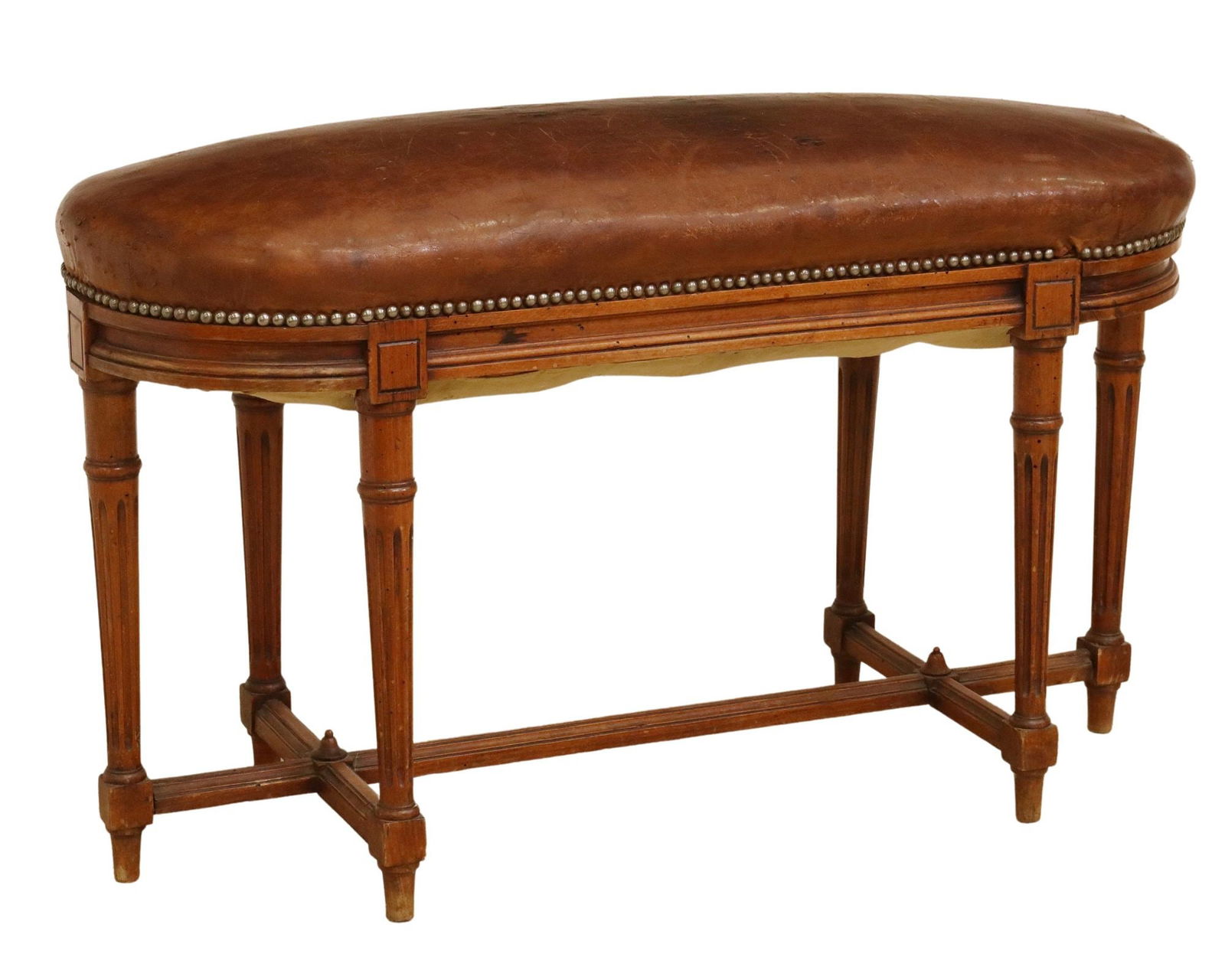 LOUIS XVI STYLE LEATHER UPHOLSTERED WALNUT BENCH (1 of 4)