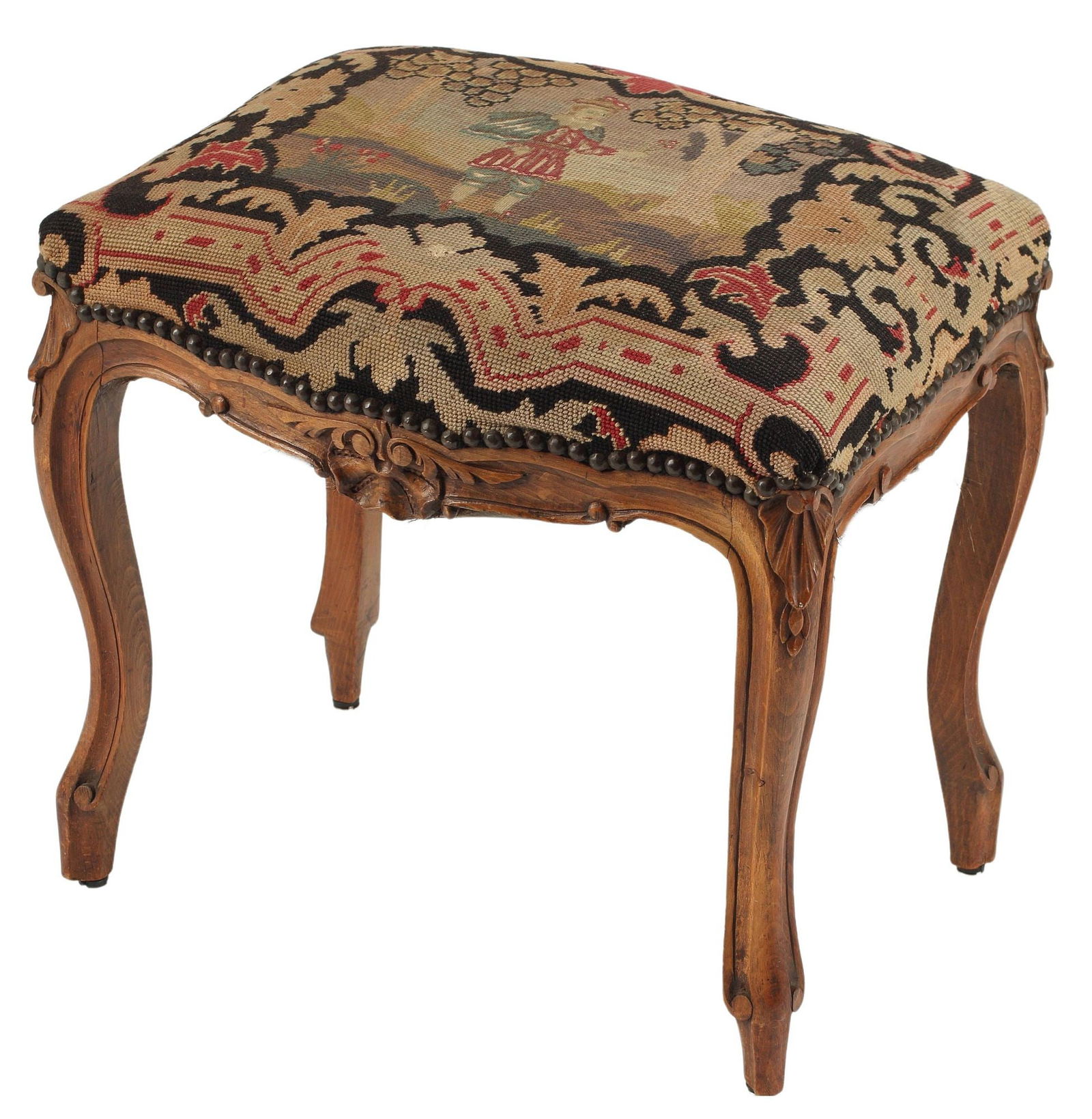 LOUIS XV STYLE NEEDLEPOINT UPHOLSTERED FOOTSTOOL (1 of 3)