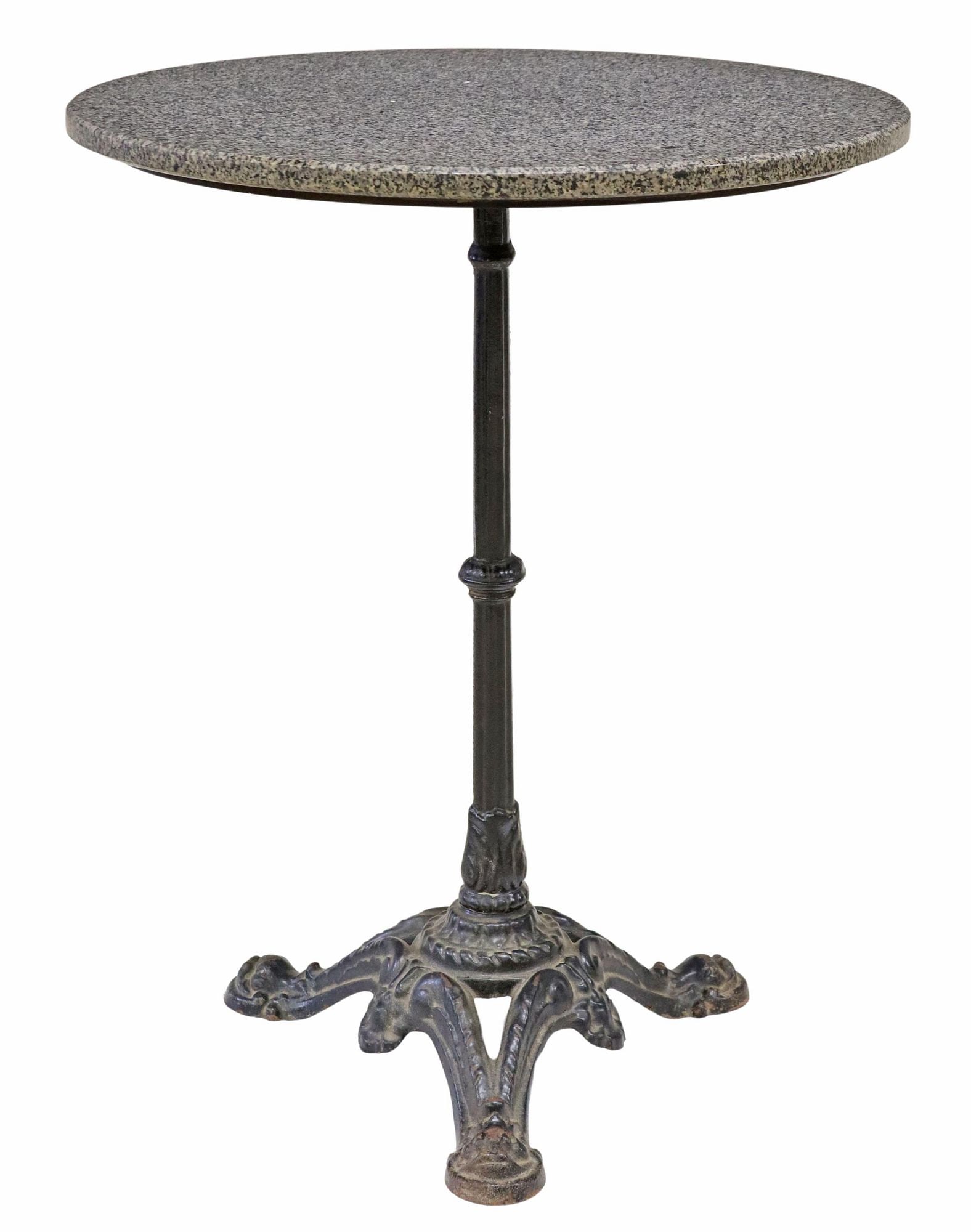 FRENCH GRANITE-TOP CAST IRON PEDESTAL BISTRO TABLE (1 of 3)