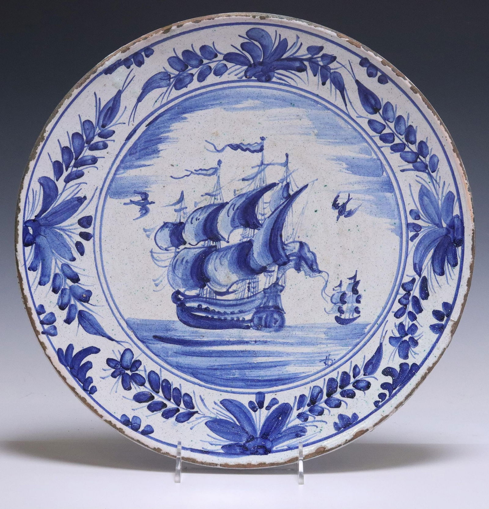 SPANISH TALAVERA BLUE & WHITE POTTERY CHARGER (1 of 3)