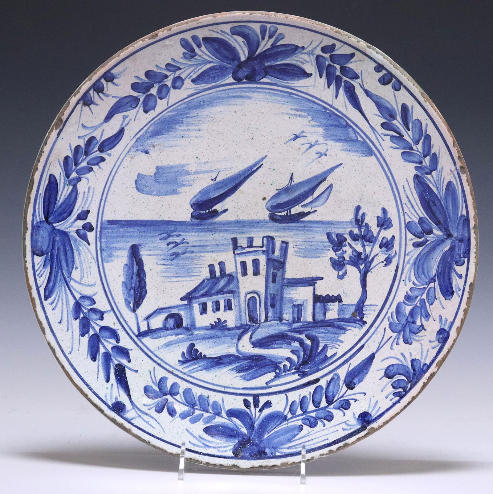SPANISH TALAVERA BLUE& WHITE POTTERY CHARGER (1 of 3)