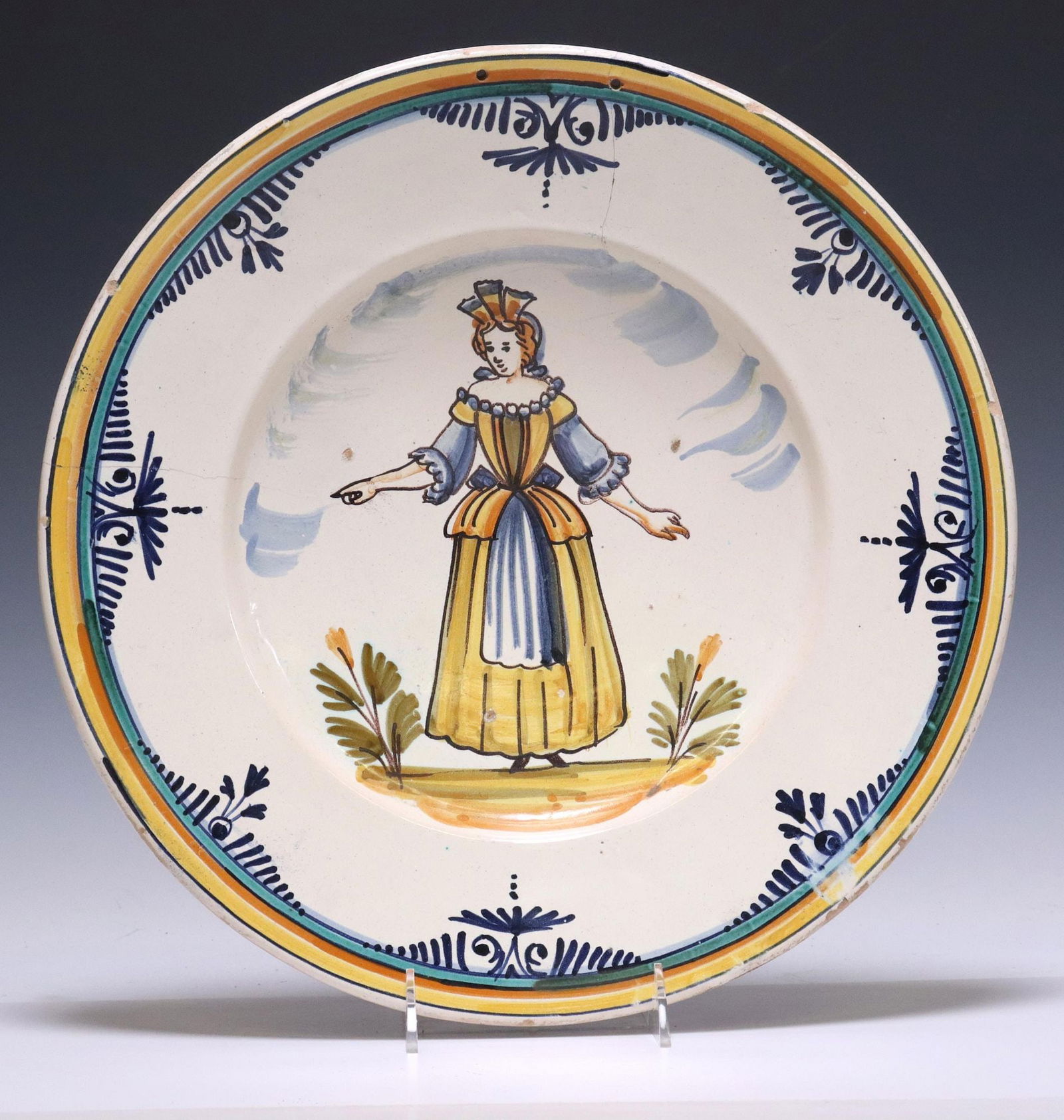 SPANISH TALAVERA FIGURAL WOMAN POTTERY CHARGER (1 of 2)