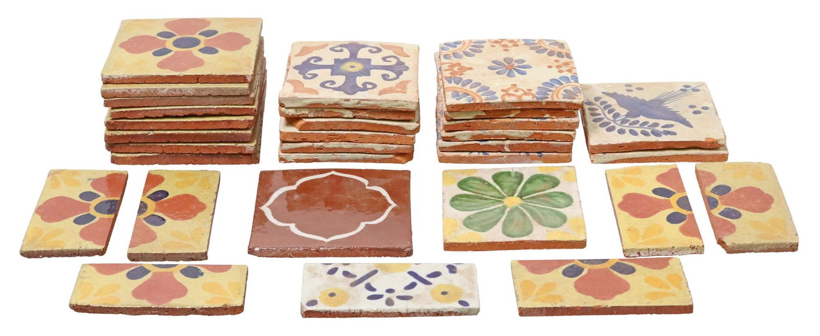 (30) POLYCHROME FLORAL GLAZED TERRACOTTA TILES (1 of 4)
