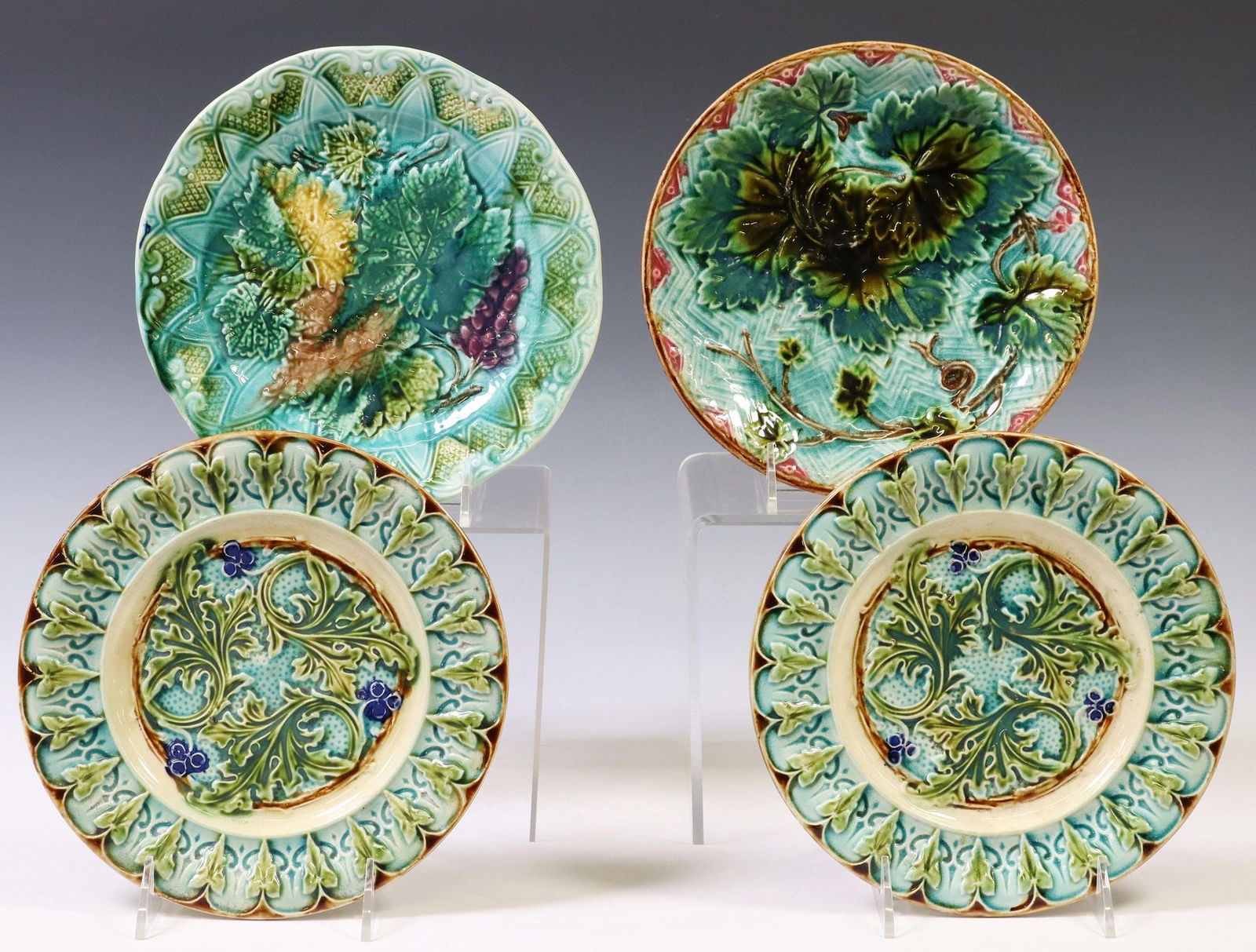 (4) FRENCH BARBOTINE MAJOLICA POLYCHROME PLATES (1 of 3)