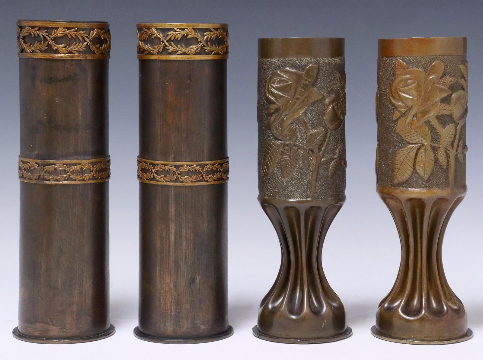 (4) WWI-ERA TRENCH ART SHELL VASES (1 of 3)
