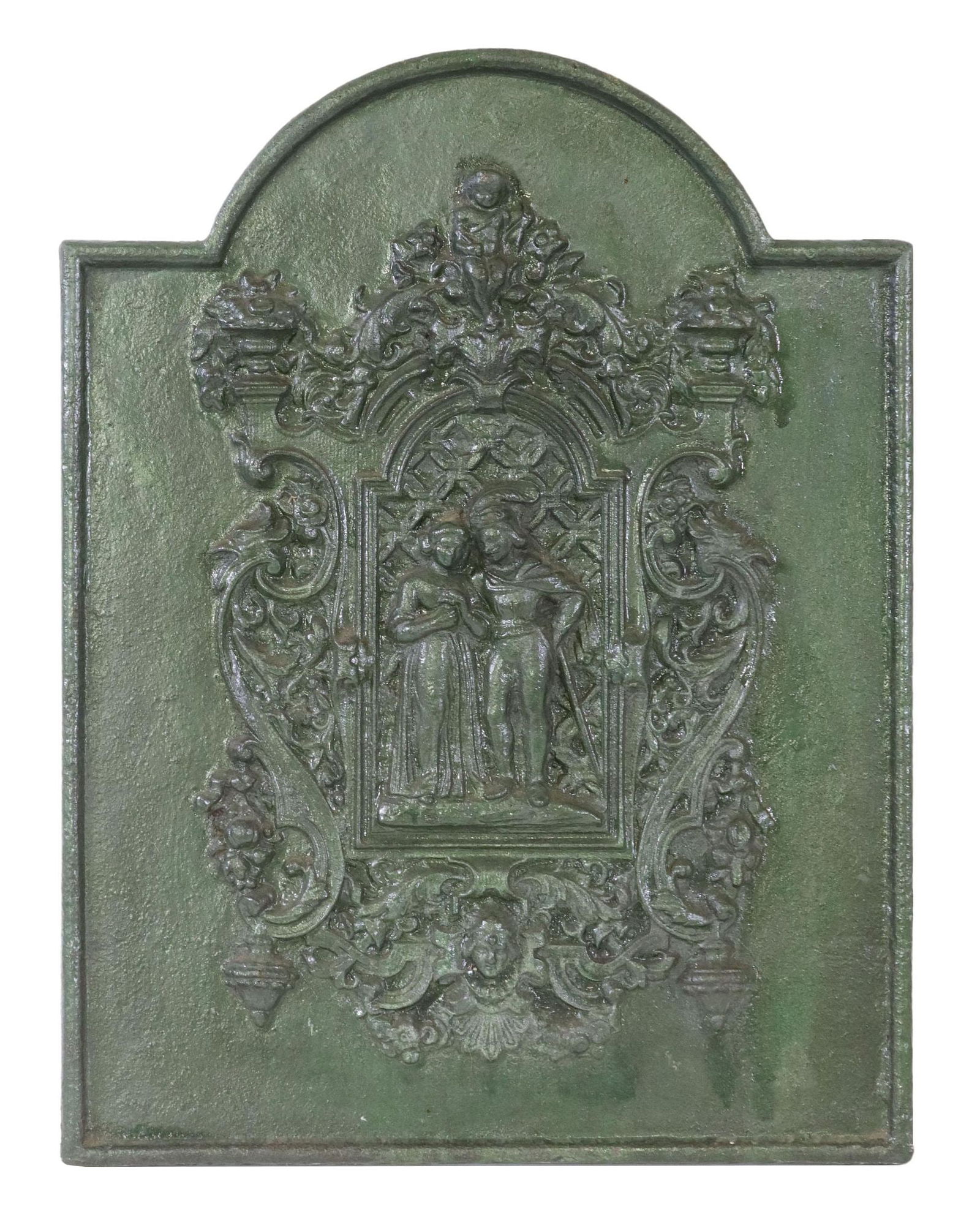 FRENCH PAINTED CAST IRON FIREBACK PANEL (1 of 2)
