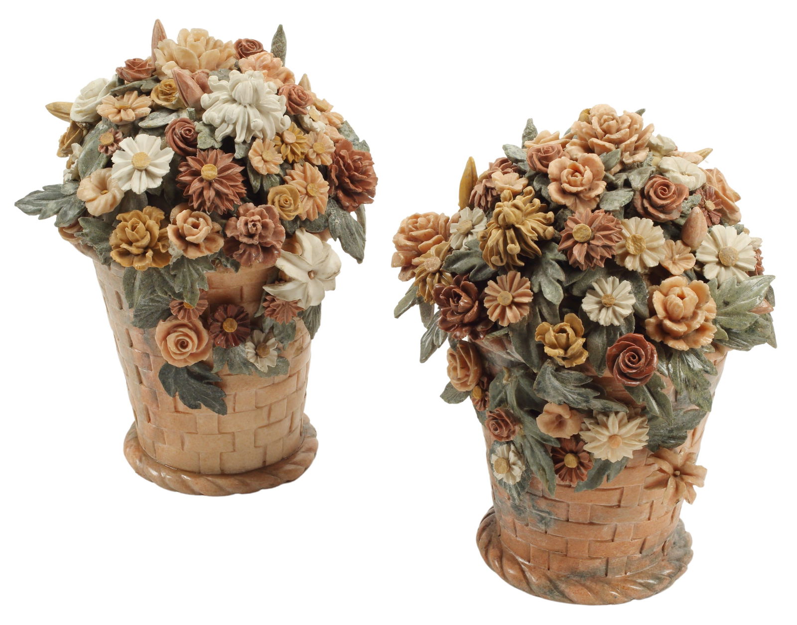 (2) CARVED SPECIMEN MARBLE FLORAL BASKETS (1 of 3)