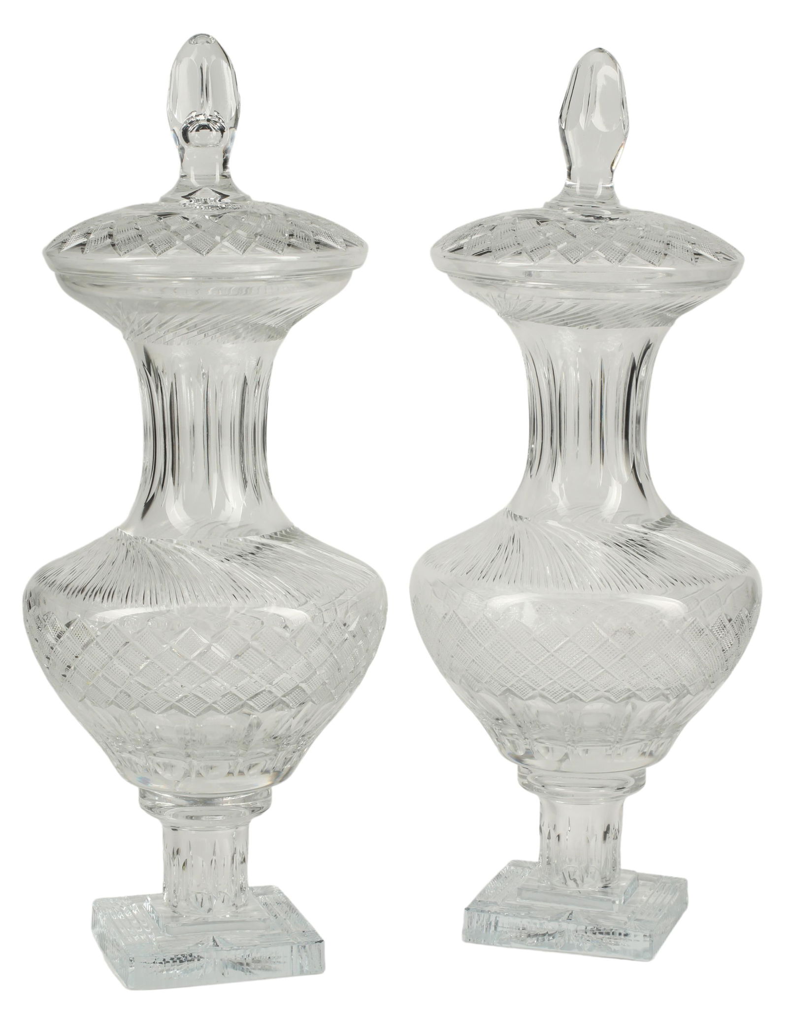 (2) LARGE CUT CRYSTAL VASES & COVERS, 27"H (1 of 4)