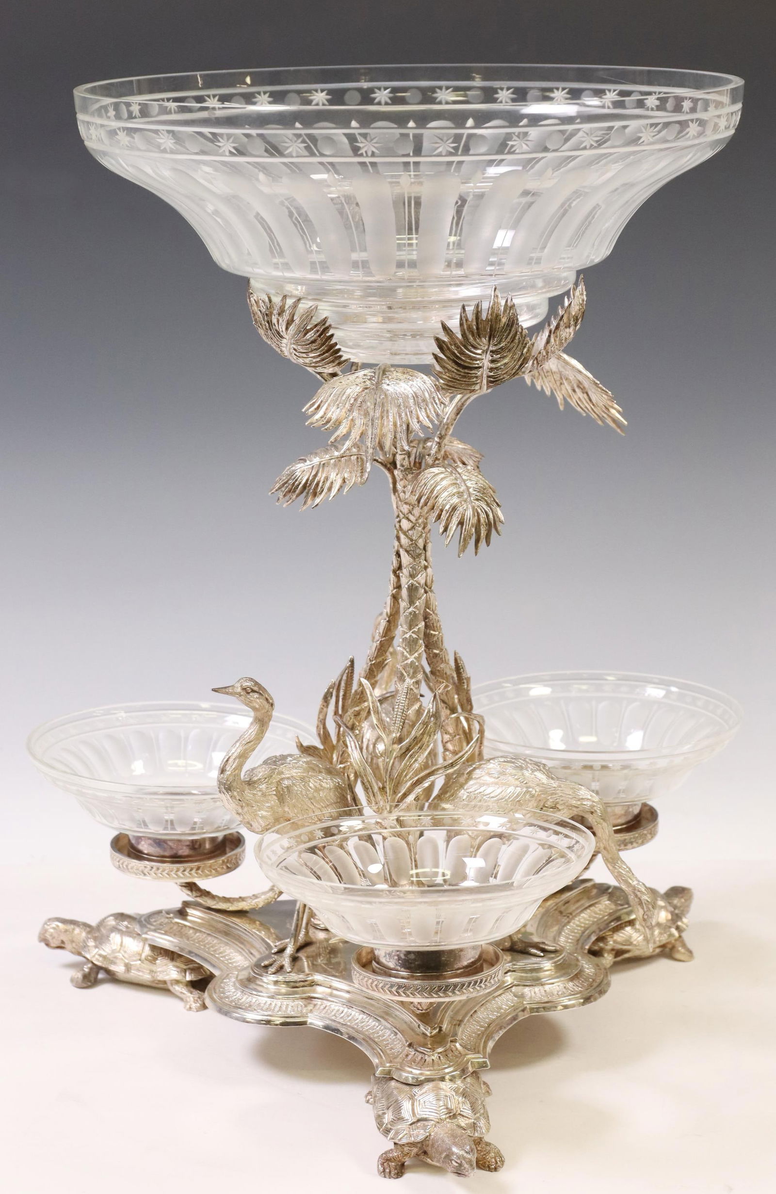 VICTORIAN SILVERPLATE EPERGNE TORTOISE & CRANE (1 of 8)