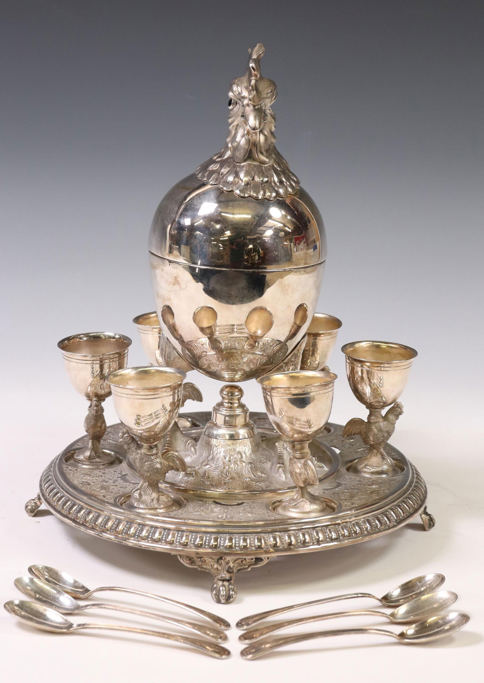 (LOT) WMF SILVERPLATE ROOSTER EGG CODDLER SET (1 of 7)