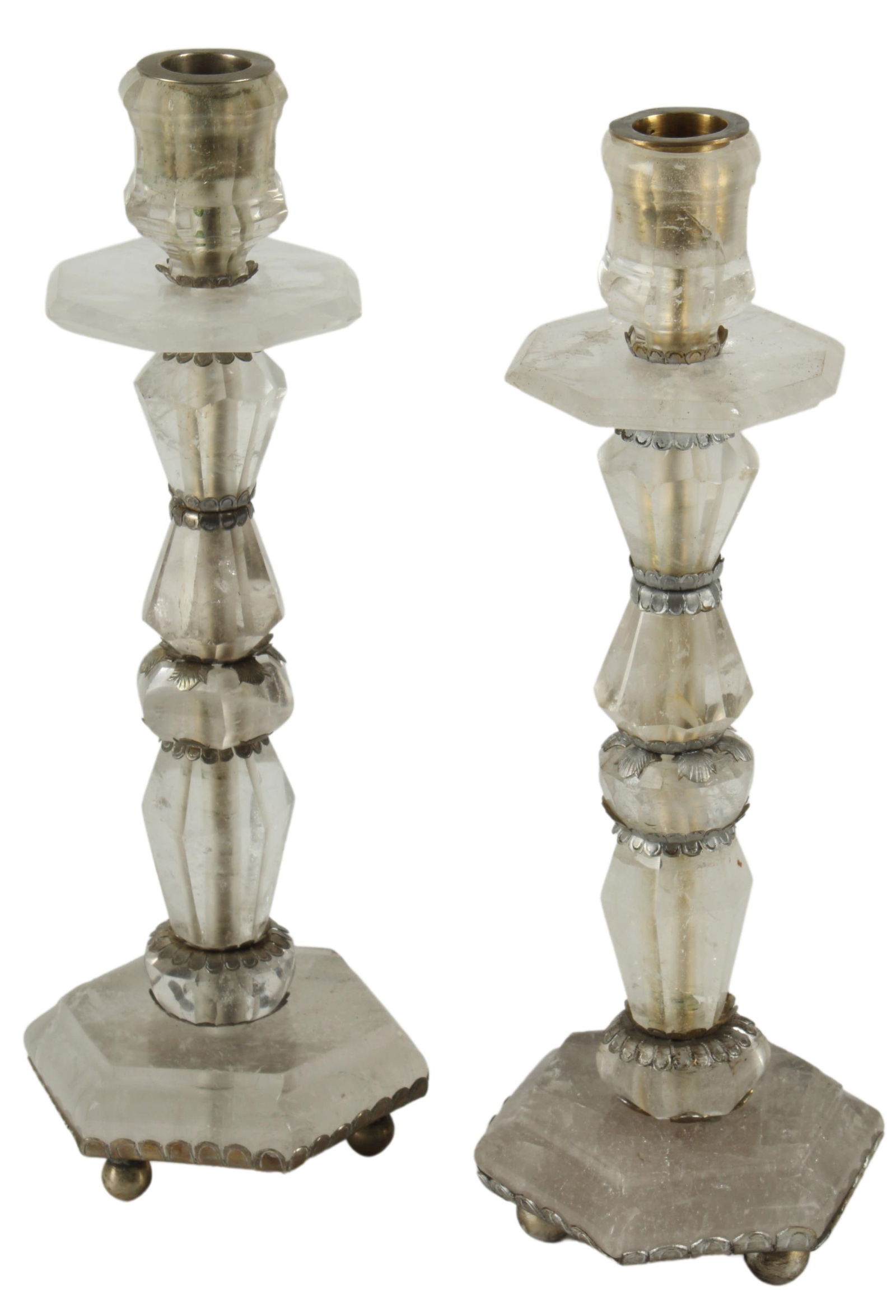 (2) CARVED ROCK CRYSTAL CANDLESTICKS (1 of 4)