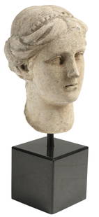 CLASSICAL STYLE CARVED STONE BUST OF APHRODITE: Classical style carved stone bust of Aphrodite/ Venus, on marble display base, approx 24"h, 10"w, 9"d Start Price: $300.00