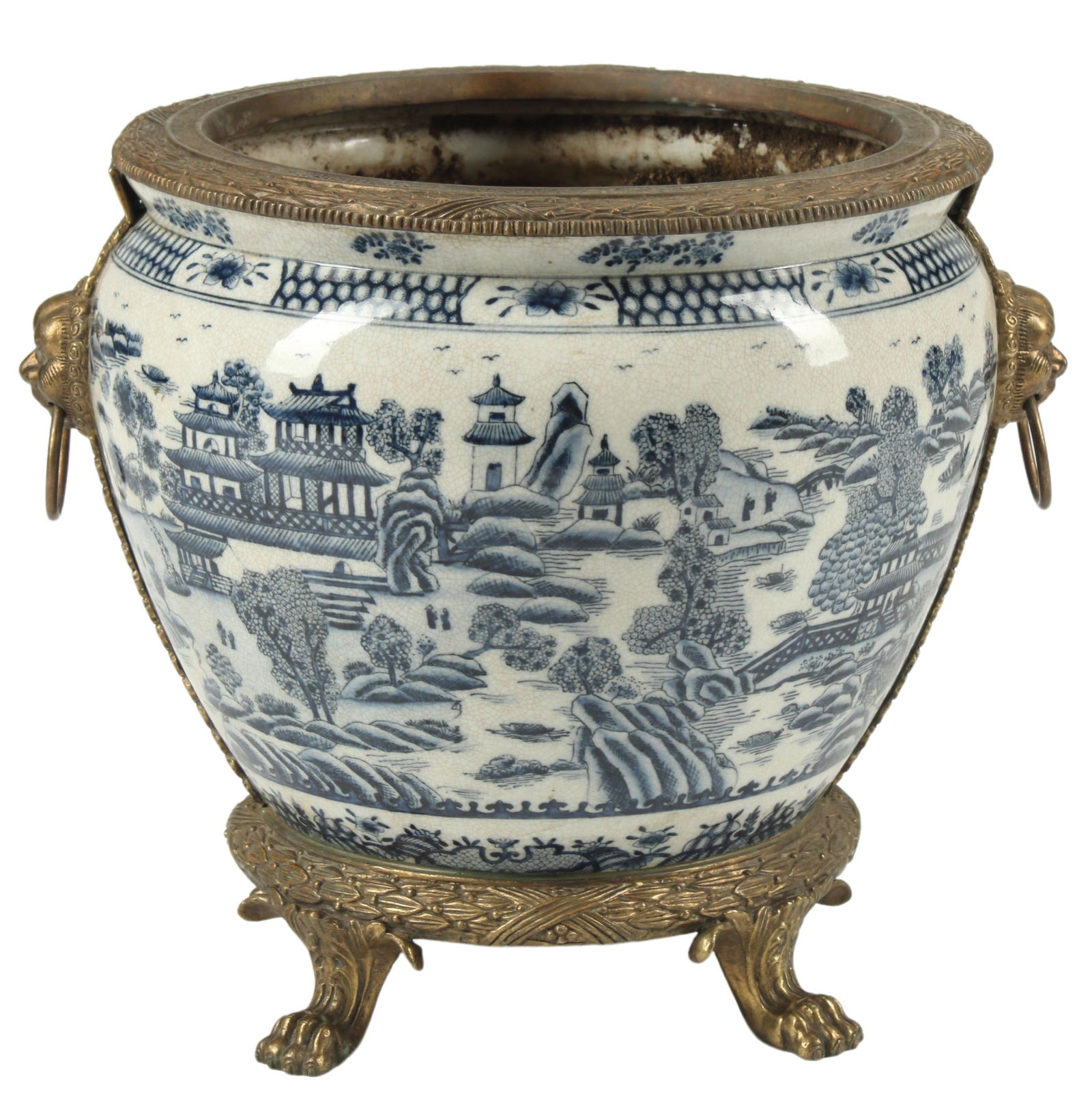 BRONZE-MOUNTED CHINESE BLUE & WHITE JARDINIERE (1 of 4)