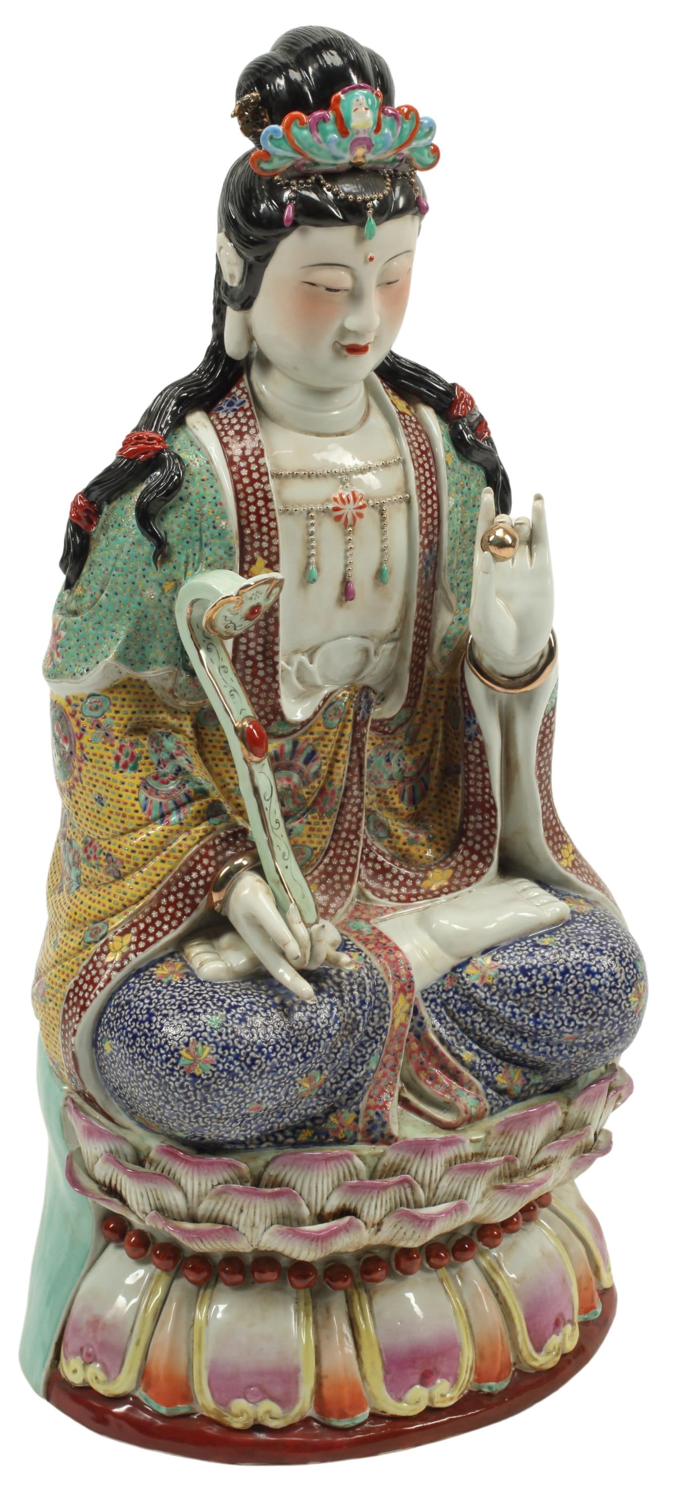 LARGE CHINESE PORCELAIN SEATED GUANYIN, 35.5"H (1 of 5)
