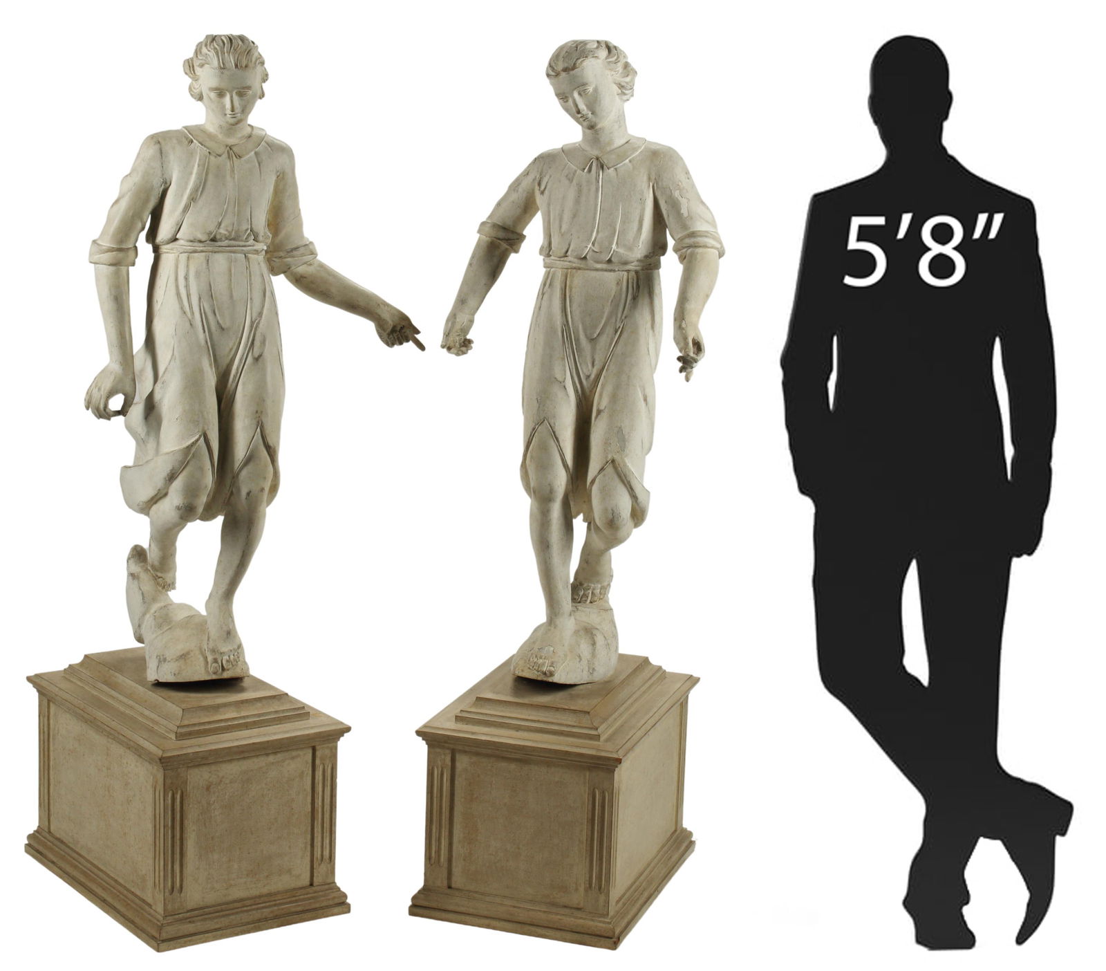 2) ITALIAN CARVED & PAINTED FIGURES ON BASES 68.5" (1 of 6)