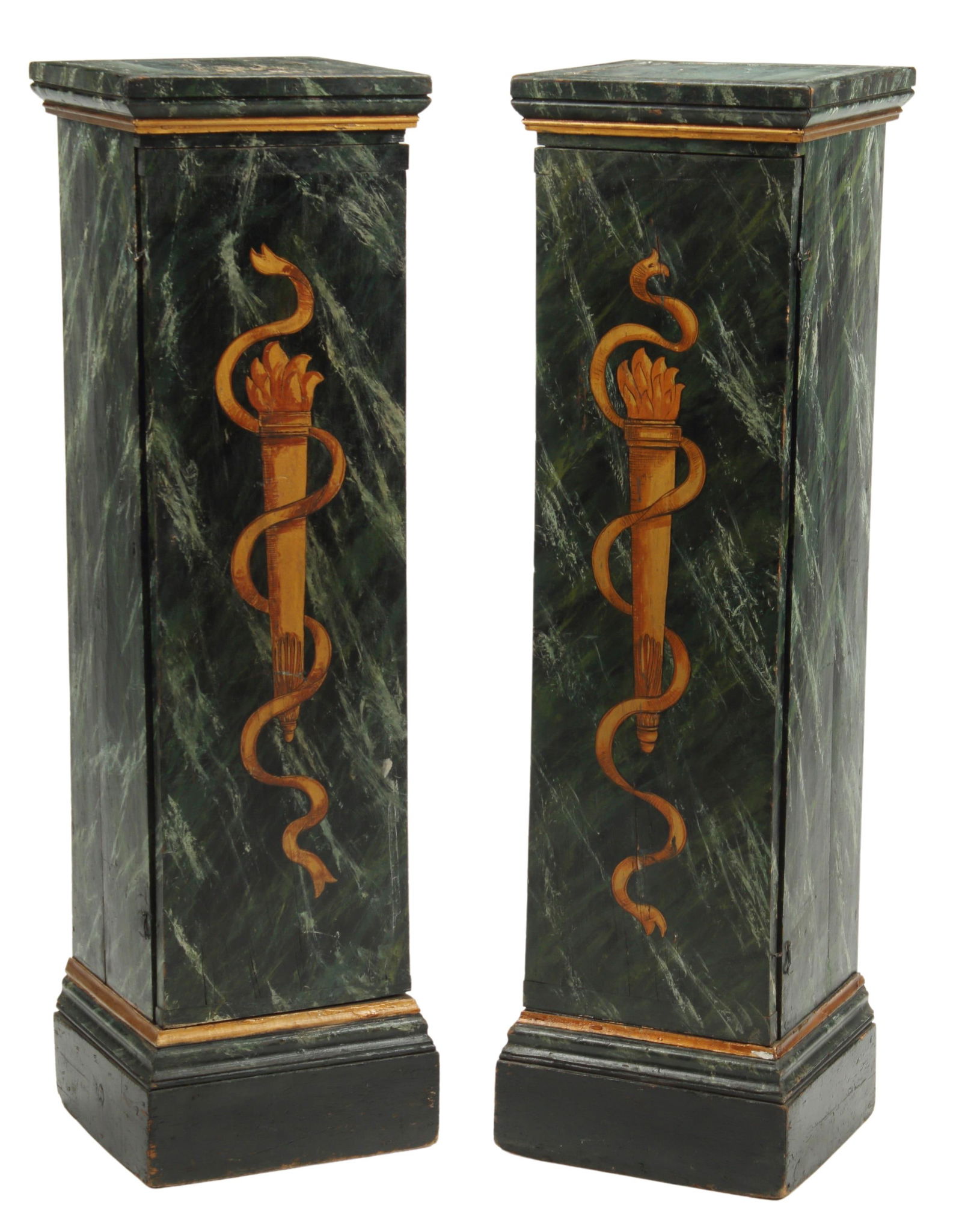 (2) GILT PAINTED & MARBLEIZED PEDESTAL CABINETS (1 of 4)
