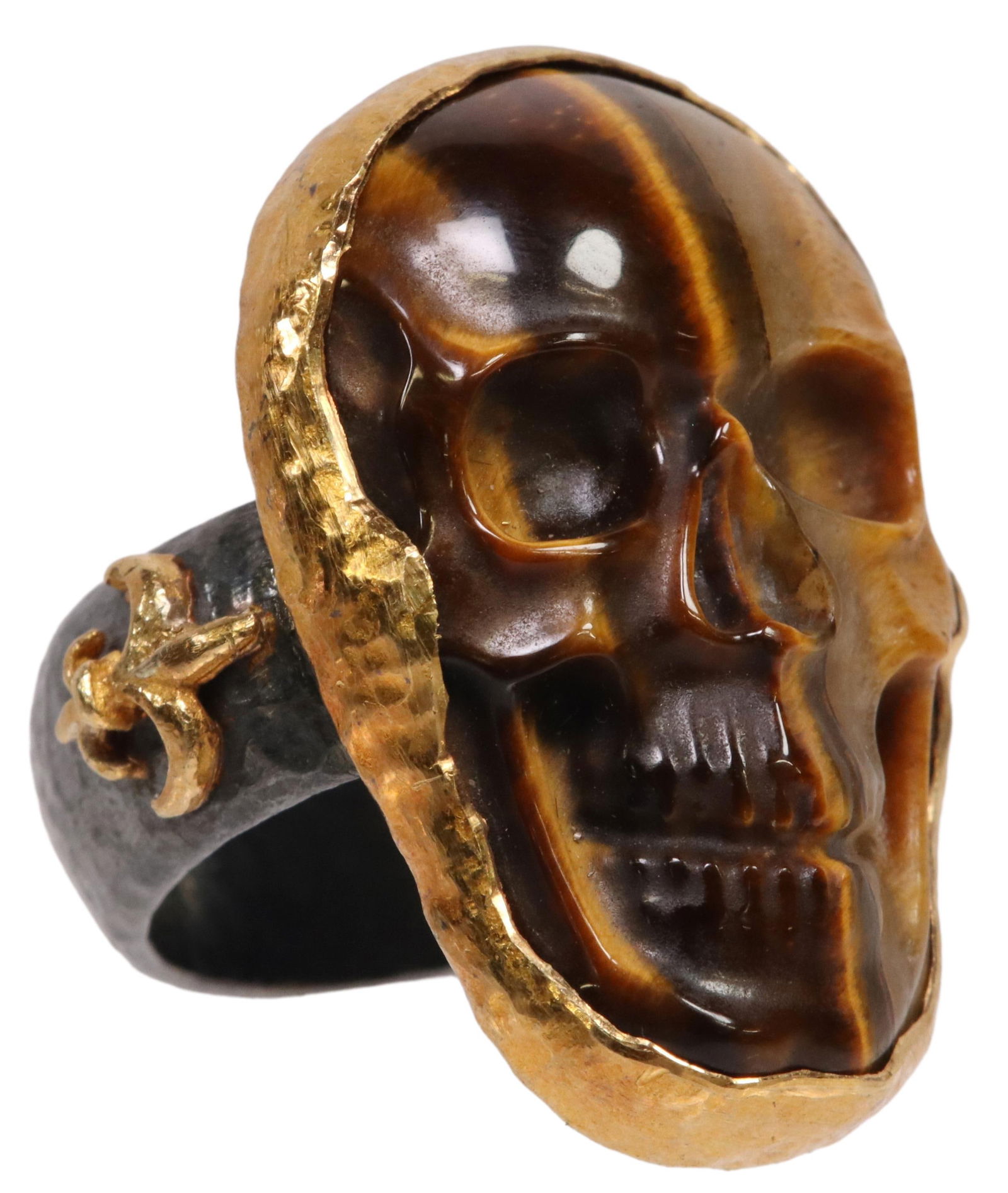 ESTATE ARA COLLECTION CARVED TIGERS EYE SKULL RING (1 of 5)