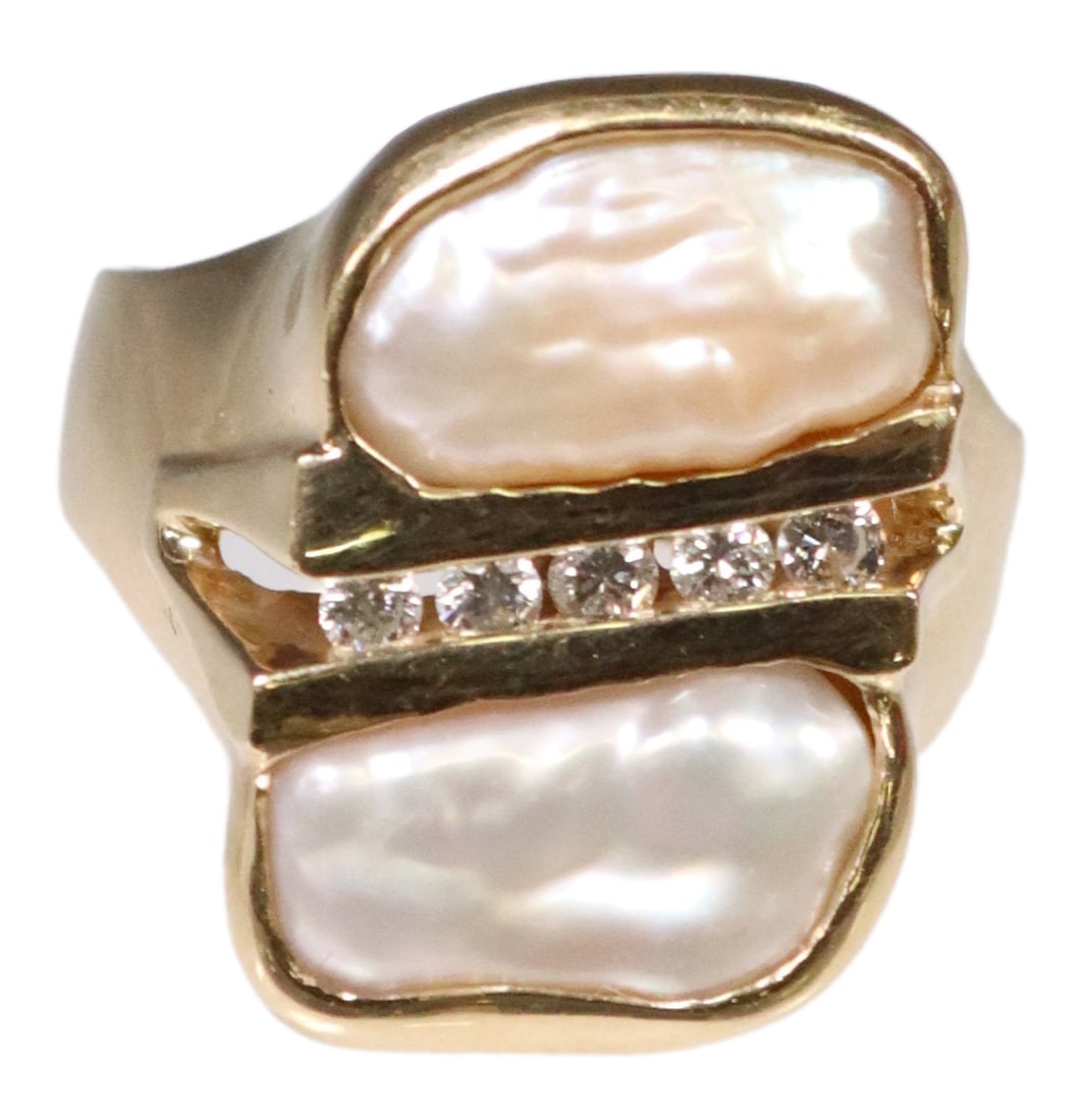 ESTATE STRELLMAN 14KT GOLD, PEARL & DIAMOND RING (1 of 5)