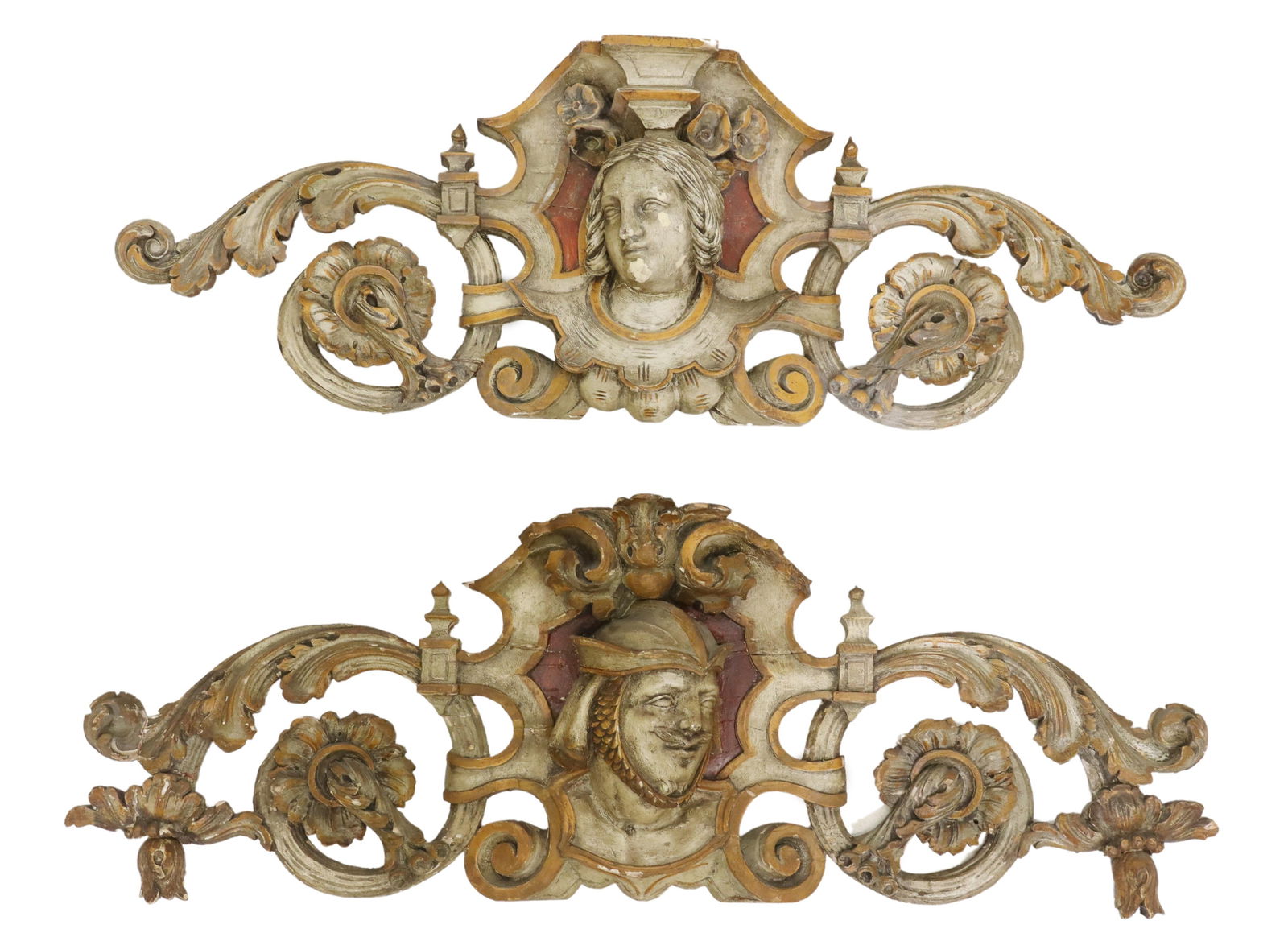 (2) ITALIAN ARCHITECTURAL PAINT-DECORATED CRESTS (1 of 4)