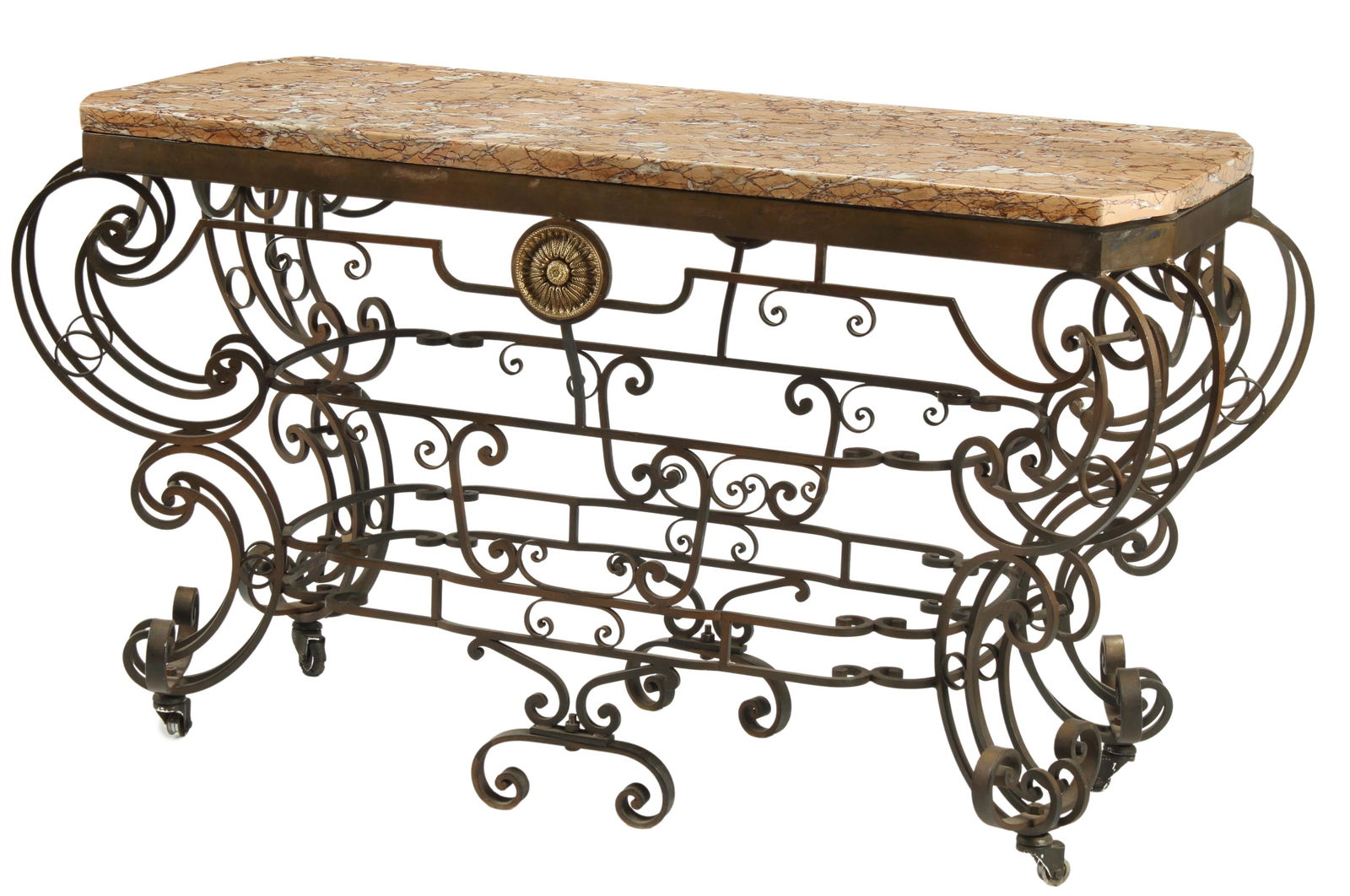 ITALIAN MARBLE-TOP WROUGHT IRON CONSOLE TABLE (1 of 5)