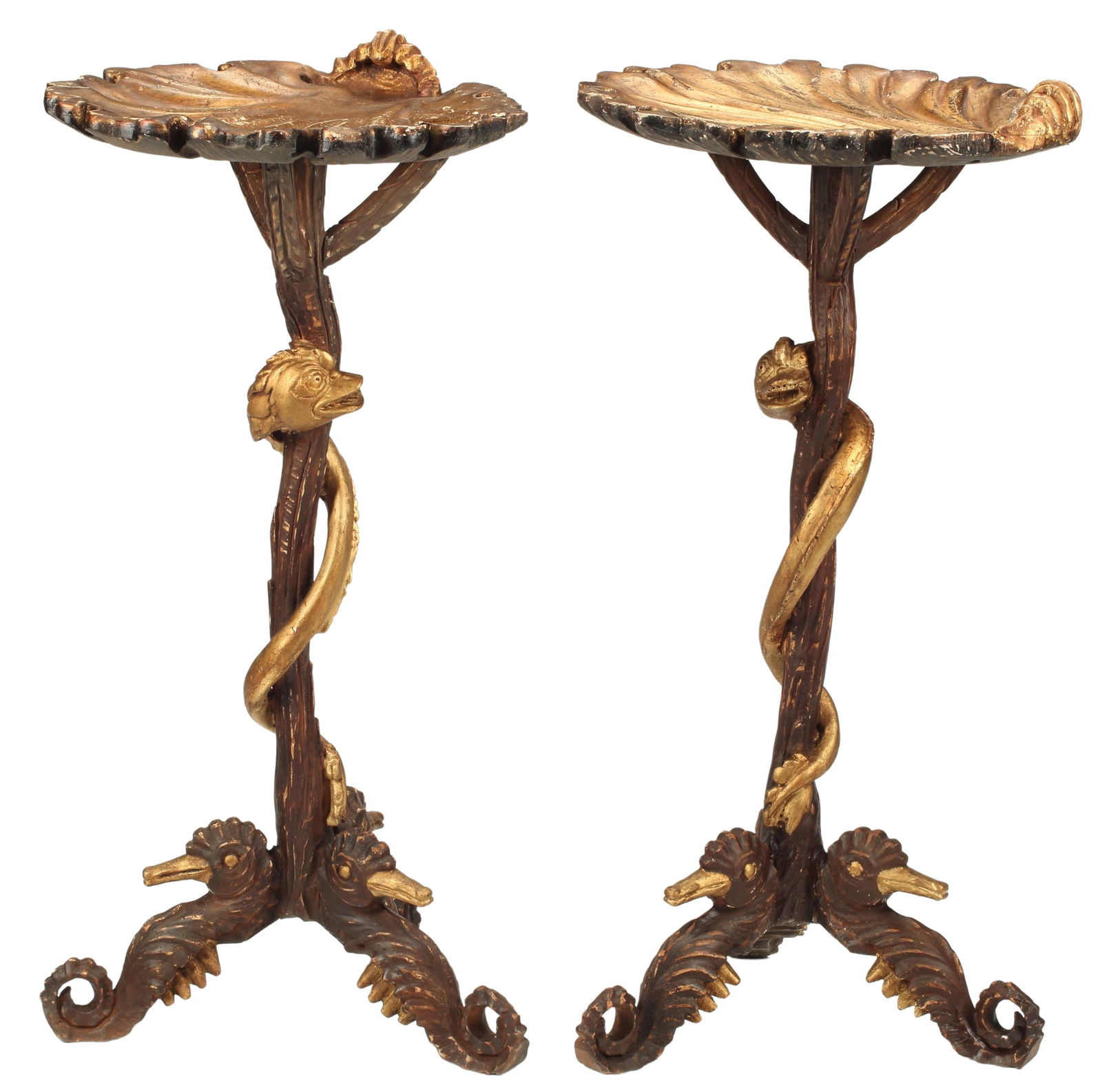 2) GROTTO STYLE PARCEL GILT TALL SIDE TABLES, 40"H (1 of 5)