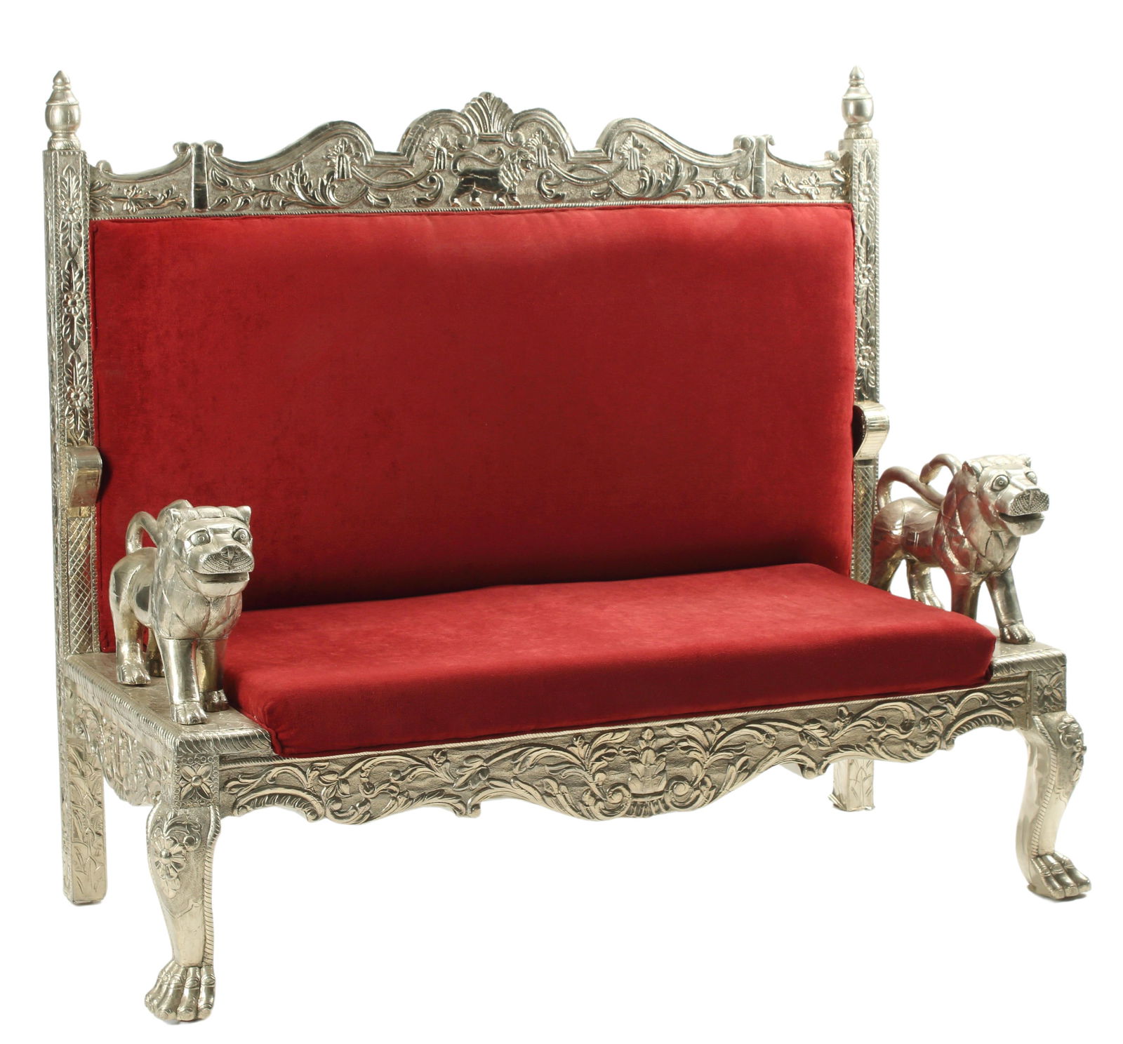 SILVERED REPOUSSE METAL-CLAD LION SETTEE (1 of 5)