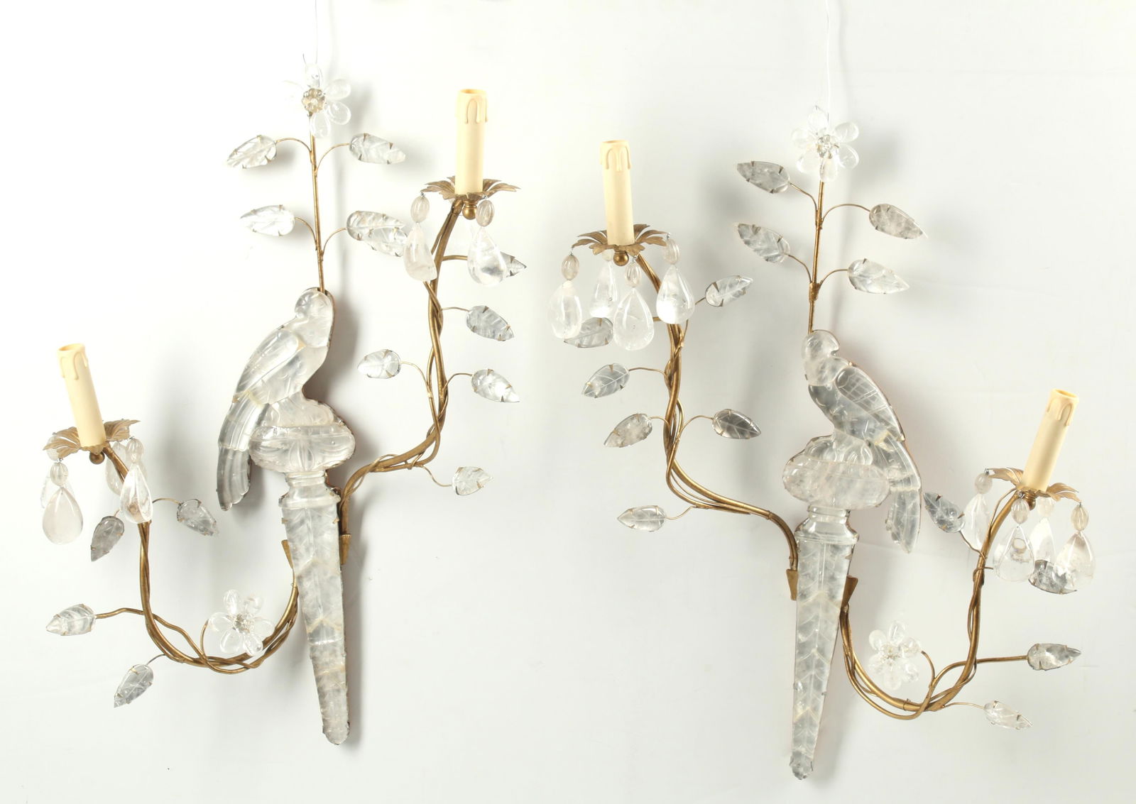 (2) BAGUES STYLE ROCK CRYSTAL PERROQUET SCONCES (1 of 4)