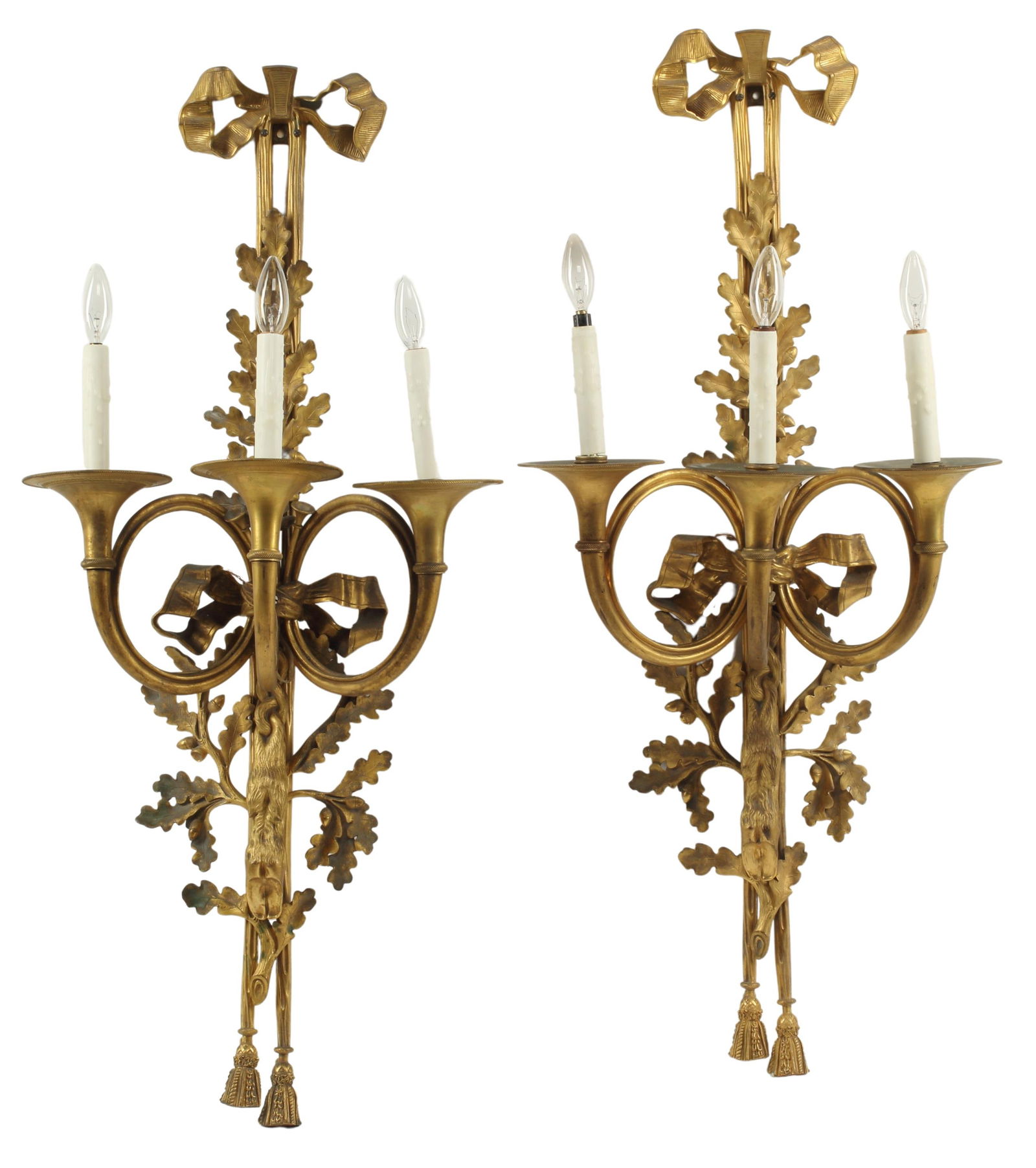 (2) EMPIRE STYLE ORMOLU THREE-LIGHT SCONCES (1 of 4)