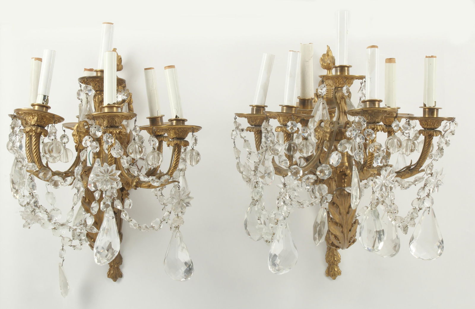 LOUIS XV STYLE BRONZE DORE & CRYSTAL SCONCES (1 of 4)
