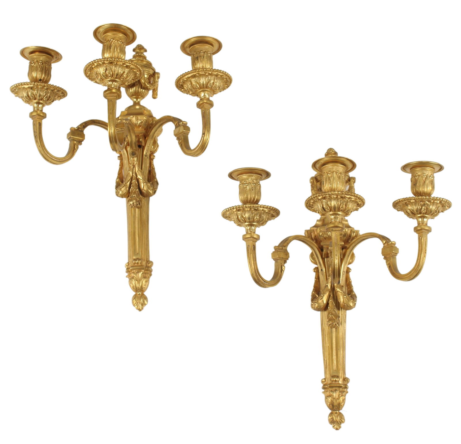 (2) LOUIS XVI STYLE ORMOLU THREE-LIGHT SCONCES (1 of 3)