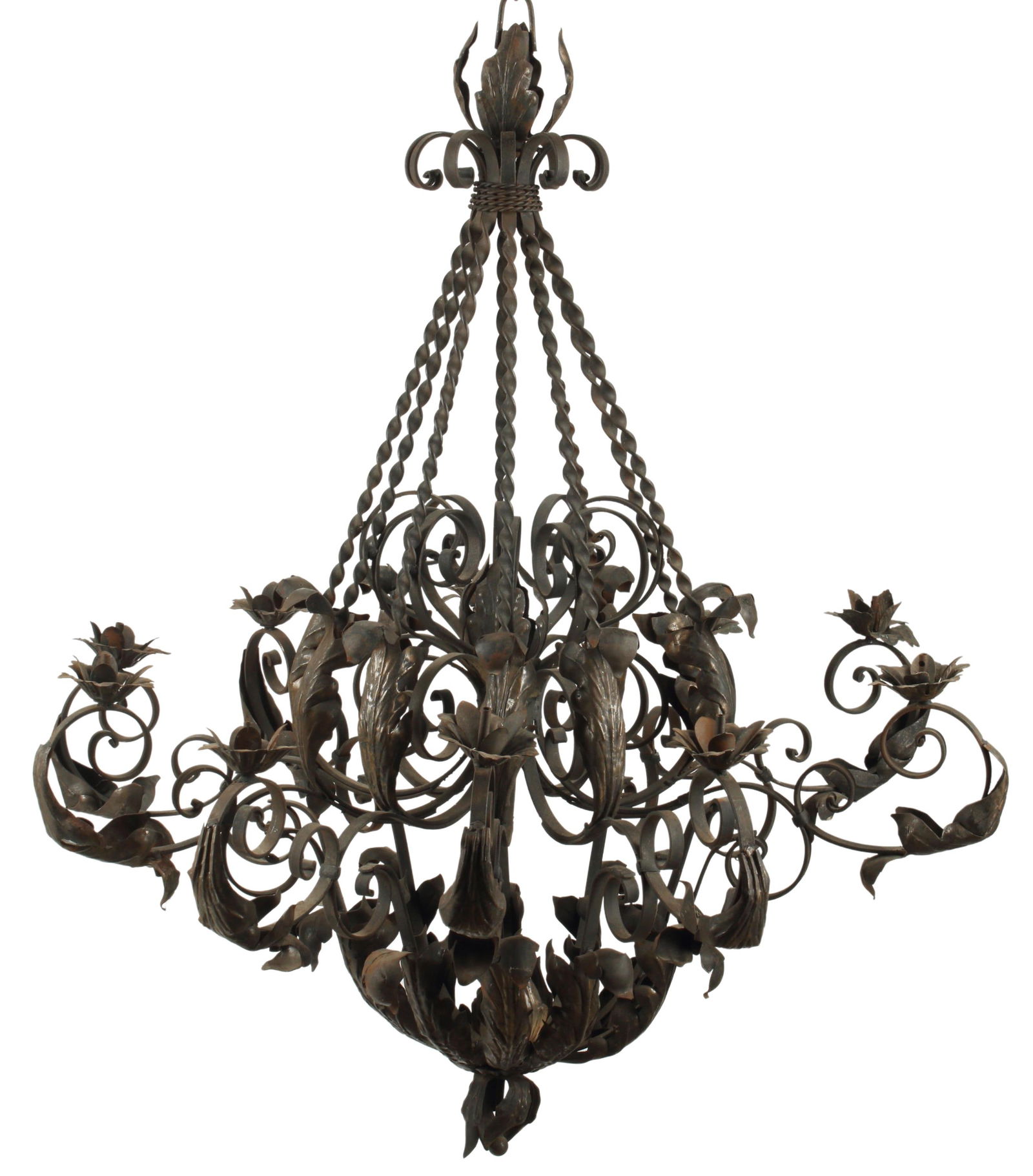 LARGE WROUGHT IRON FOLIATE TEN-LIGHT CHANDELIER (1 of 5)