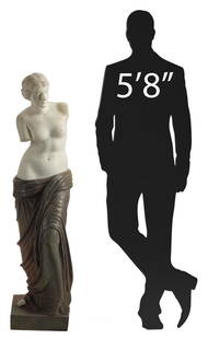 LARGE MARBLE SCULPTURE VENUS DE MILO, 51"H: Marble sculpture, Standing Venus, approx 51"h, 13"w, 14"d Start Price: $800.00