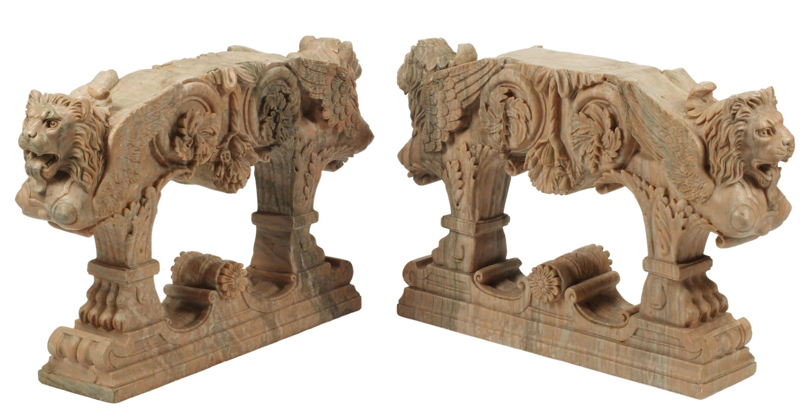 (2) CARVED MARBLE WINGED LION TABLE BASES (1 of 4)