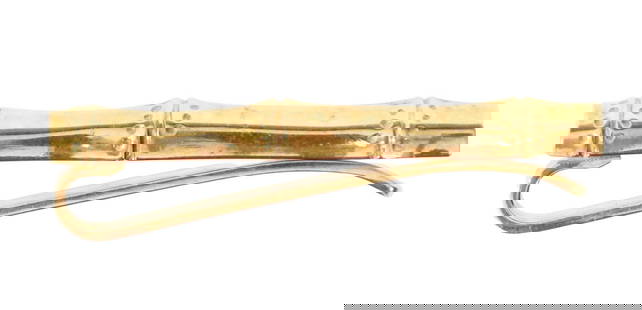 VAN CLEEF & ARPELS 18KT GOLD FAUX BAMBOO TIE CLIP: Estate 18kt yellow gold tie bar or money clip, Van Cleef & Arpels, faux bamboo bar, hallmarked 18K VCA NY 19V30A-20, approx 1 5/8"l, 10.0 grams **Provenance: A private Westlake, Texas collection** **N