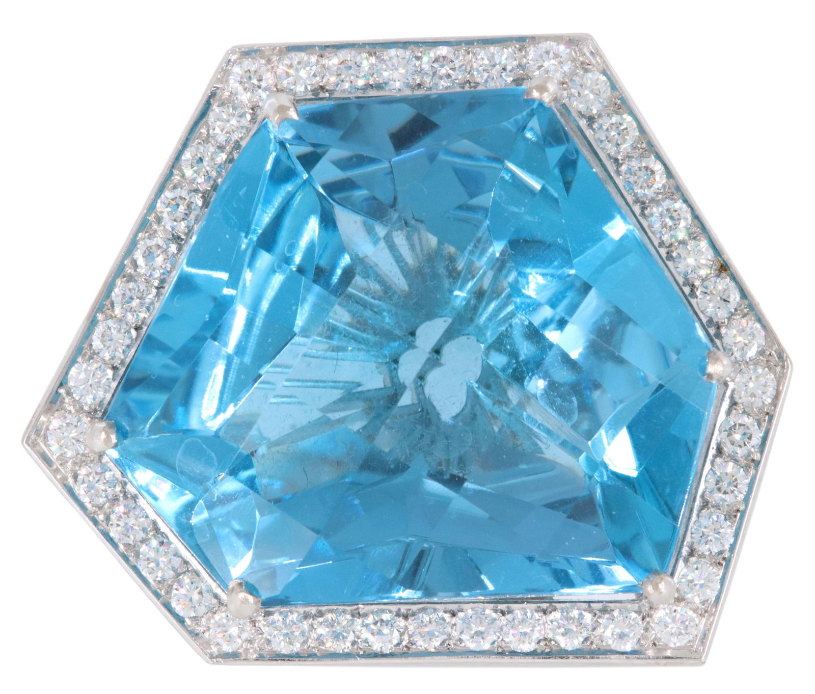 ESTATE 18KT 93.99CT BLUE TOPAZ & DIAMOND PENDANT (1 of 3)