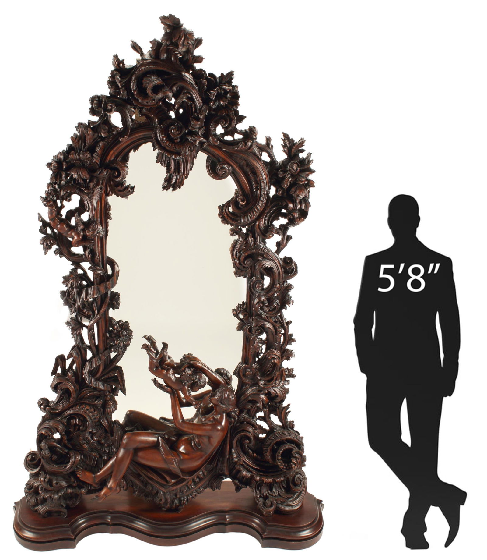 MONUMENTAL ROCOCO STYLE FIGURAL MIRROR, SIGNED, 104" h (1 of 6)