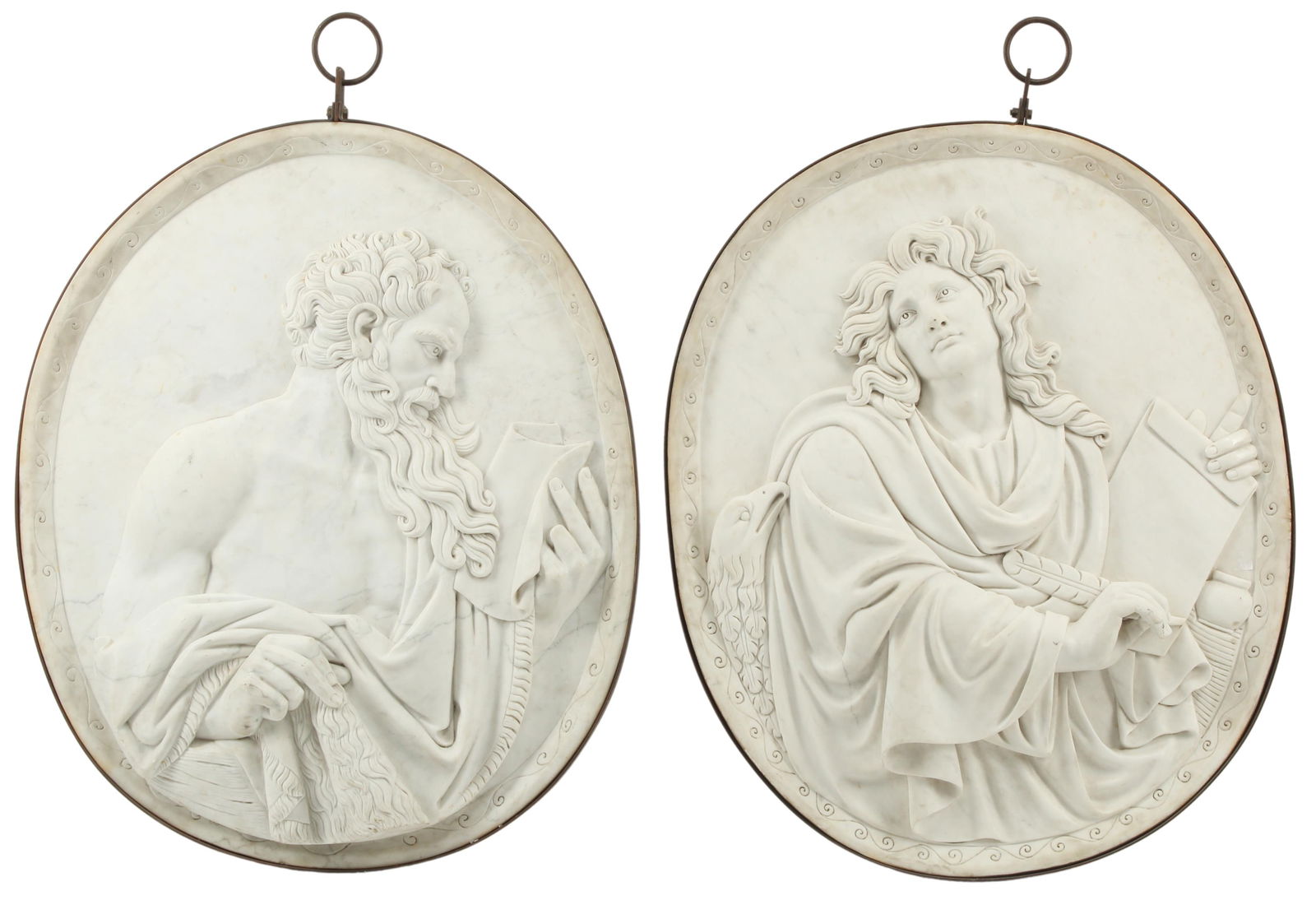 (2) CARRARA MARBLE PLAQUES IN IRON FRAMES (1 of 5)