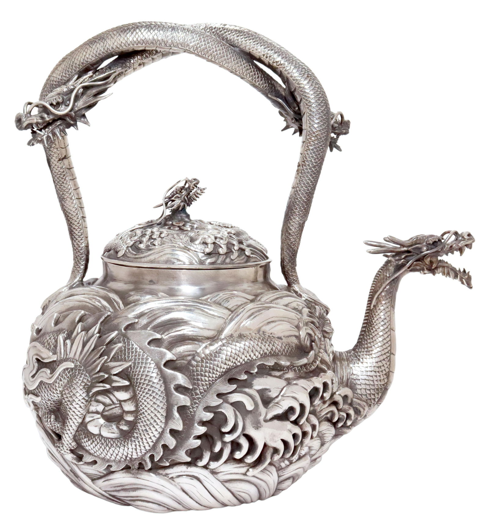 JAPANESE SAMURAI SHOKAI STERLING DRAGON KETTLE (1 of 8)