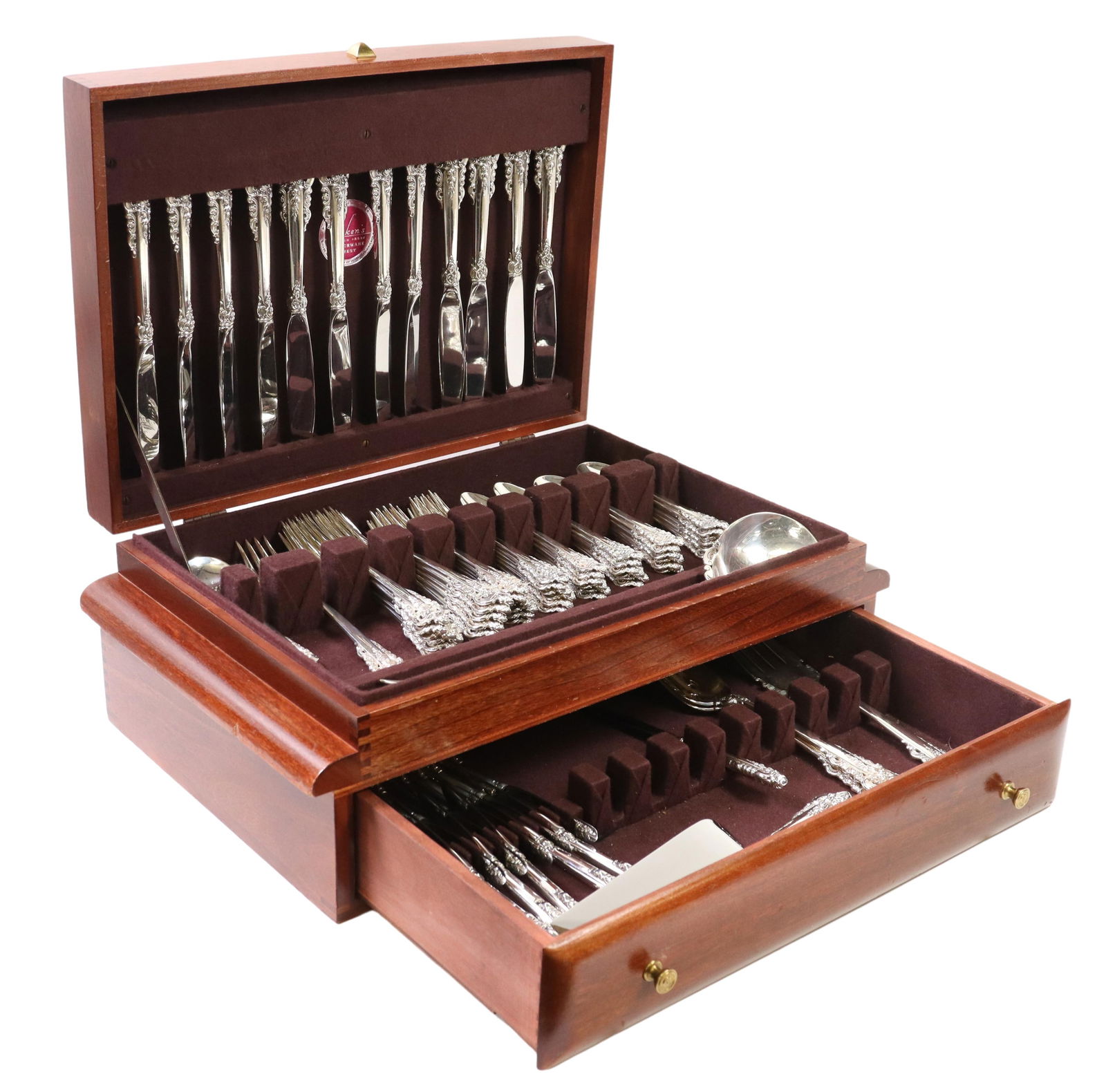 (83) WALLACE GRANDE BAROQUE STERLING FLATWARE SET: (lot of 83) American sterling silver flatware service, William S. Warren (American, 1888-1965) for Wallace Silversmiths, in the "Grande Baroque" pattern, including: (12) hollow handle knives, 8 7/8"l,