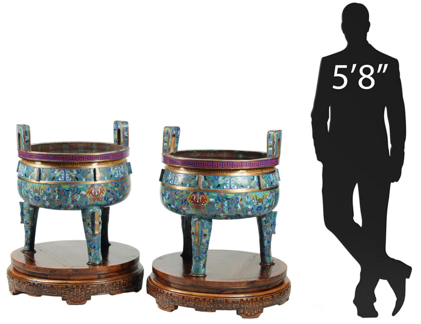 (2) LARGE CHINESE CLOISONNE ENAMEL DING VESSELS (1 of 5)