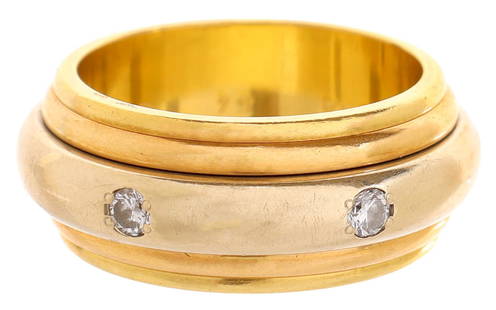 ESTATE CARTIER 18KT GOLD & DIAMOND SPINNER RING: Estate 18kt gold spinning band ring, Cartier, c.1990, rotating outer band set with six diamonds, approx 0.48cttw, average color: F, average clarity: VS1-VS2, marked inside shank Cartier 750 914535 54