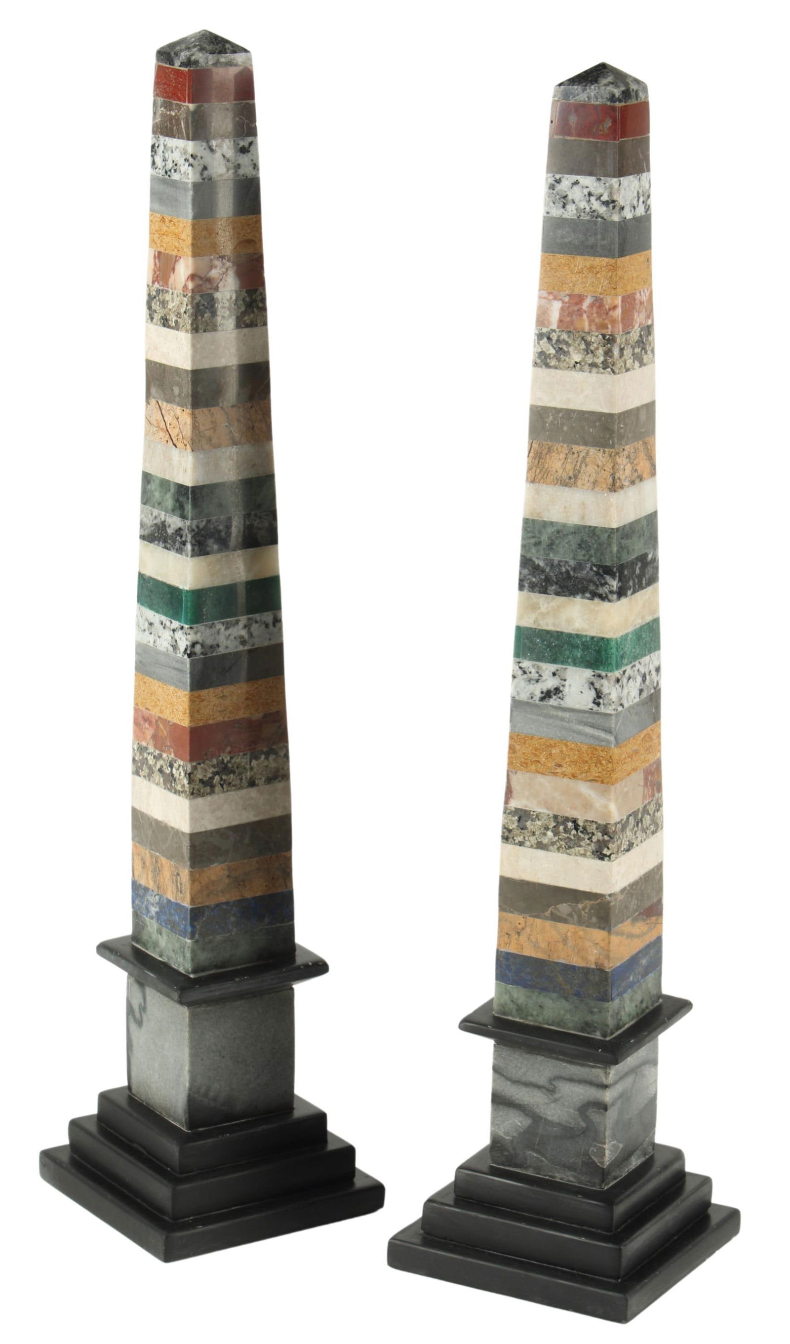 (2) SPECIMEN MARBLE INLAID OBELISKS, 21.5"H (1 of 4)