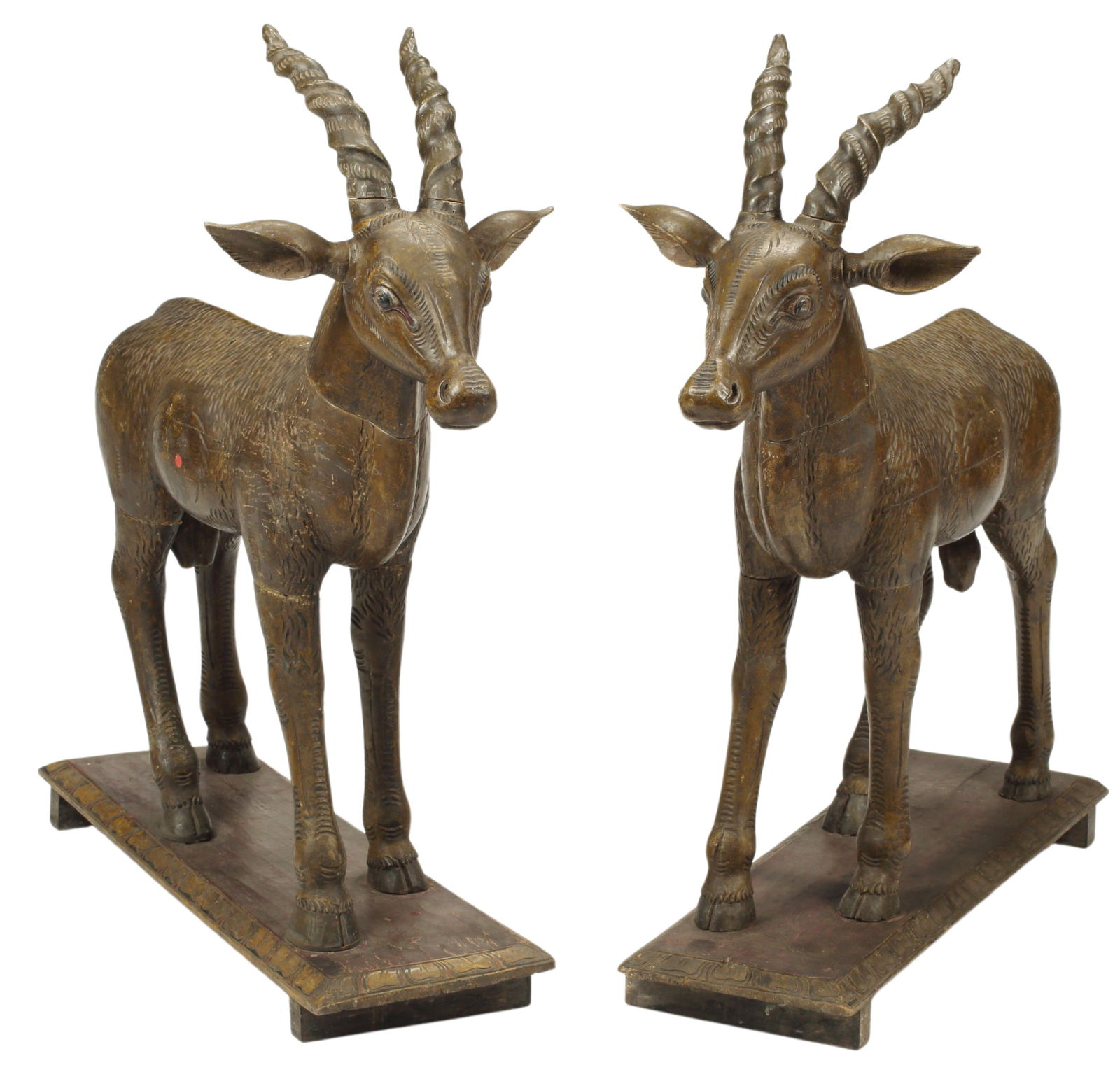 (2) ASIAN CARVED WOOD STANDING GOATS (1 of 4)