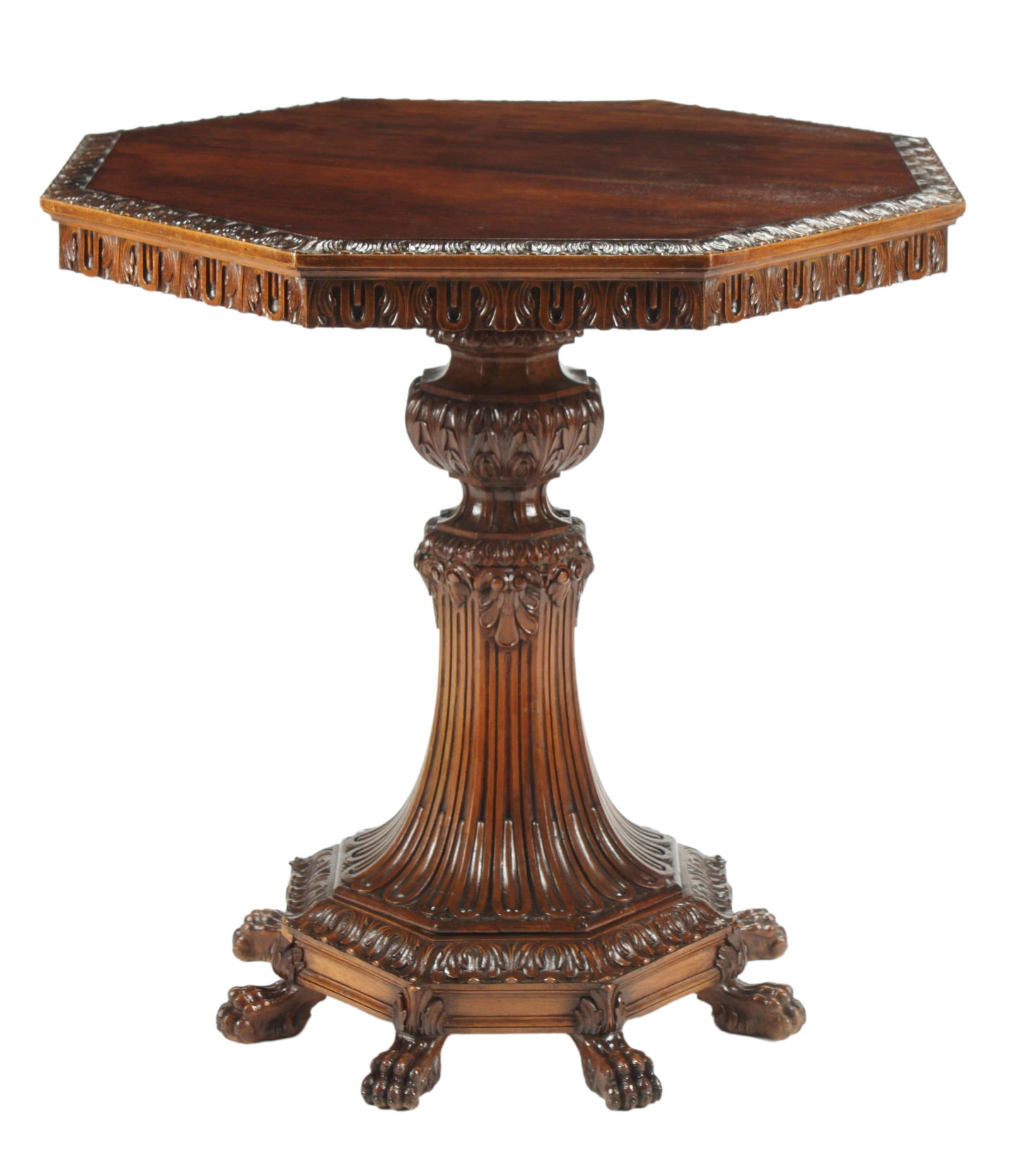 CARVED OCTAGONAL PEDESTAL TABLE ON PAW FEET (1 of 4)