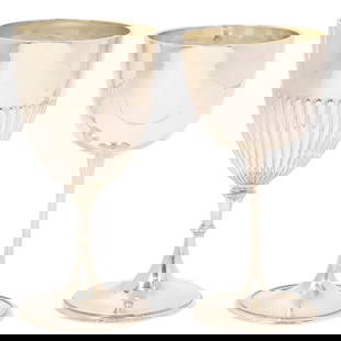 (2) ENGLISH SHEFFIELD STERLING SILVER GOBLETS: (lot of 2) English sterling silver goblets, Sheffield, both hallmarked under rim, including: (1) Mappin and Web, c.1912, rising on beaded foot, approx 5.25"h, 2 5/8"diam; (1) James Dixon and Sons Limi