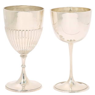 (2) ENGLISH SHEFFIELD STERLING SILVER GOBLETS: (lot of 2) English sterling silver goblets, Sheffield, both hallmarked under rim, including: (1) Mappin and Web, c.1912, rising on beaded foot, approx 5.25"h, 2 5/8"diam; (1) James Dixon and Sons Limi