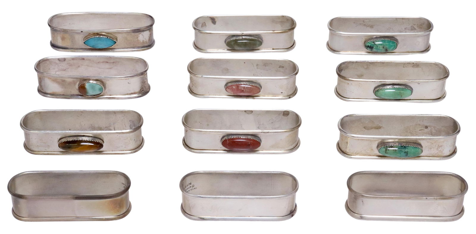 12)NATIVE AMERICAN STONE SET STERLING NAPKIN RINGS (1 of 5)