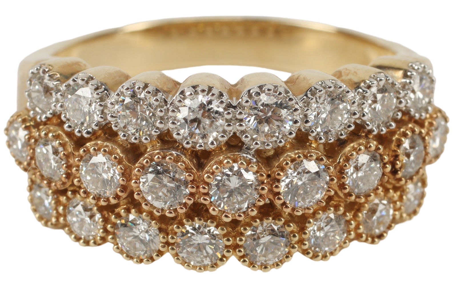 ESTATE 14KT YG & 2.50CTTW THREE-ROW DIAMOND RING (1 of 7)