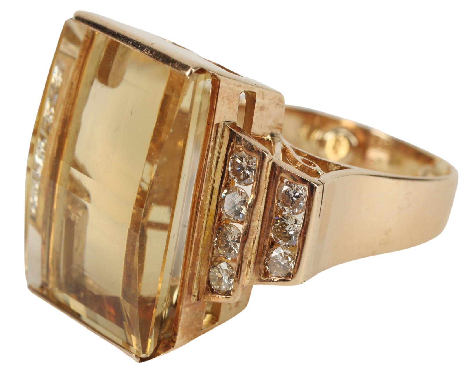 ESTATE 14KT YG 21CT FANCY CUT TOPAZ & DIAMOND RING (1 of 4)