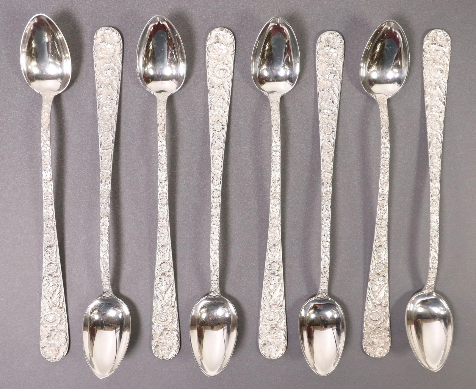8) S. KIRK & SON REPOUSSE STERLING ICED TEA SPOONS (1 of 3)